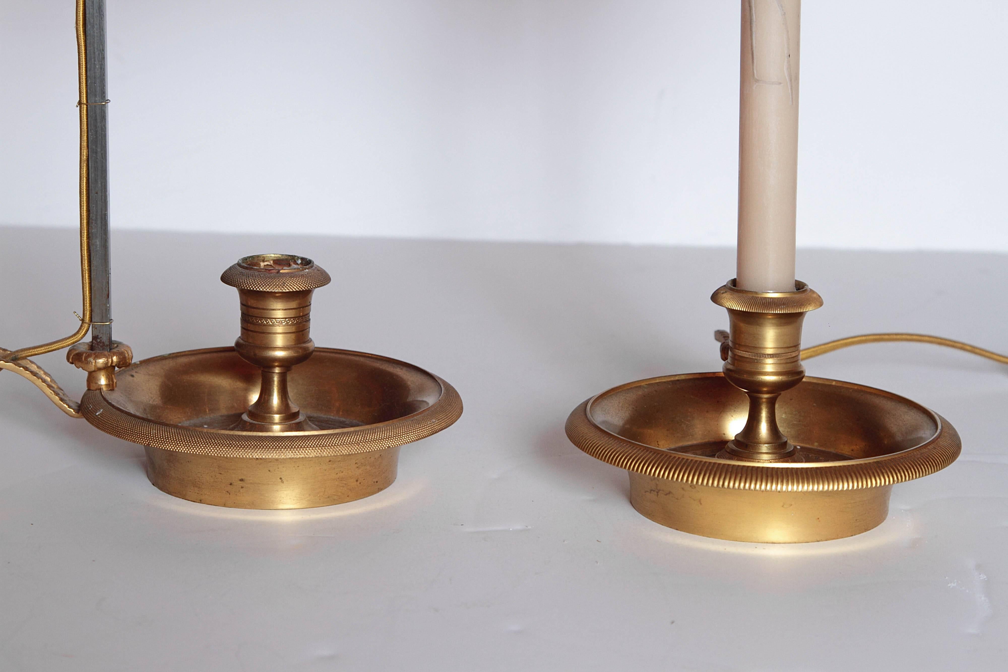 Louis Philippe Pair of French Gold Bronze Single Candle Lamps 