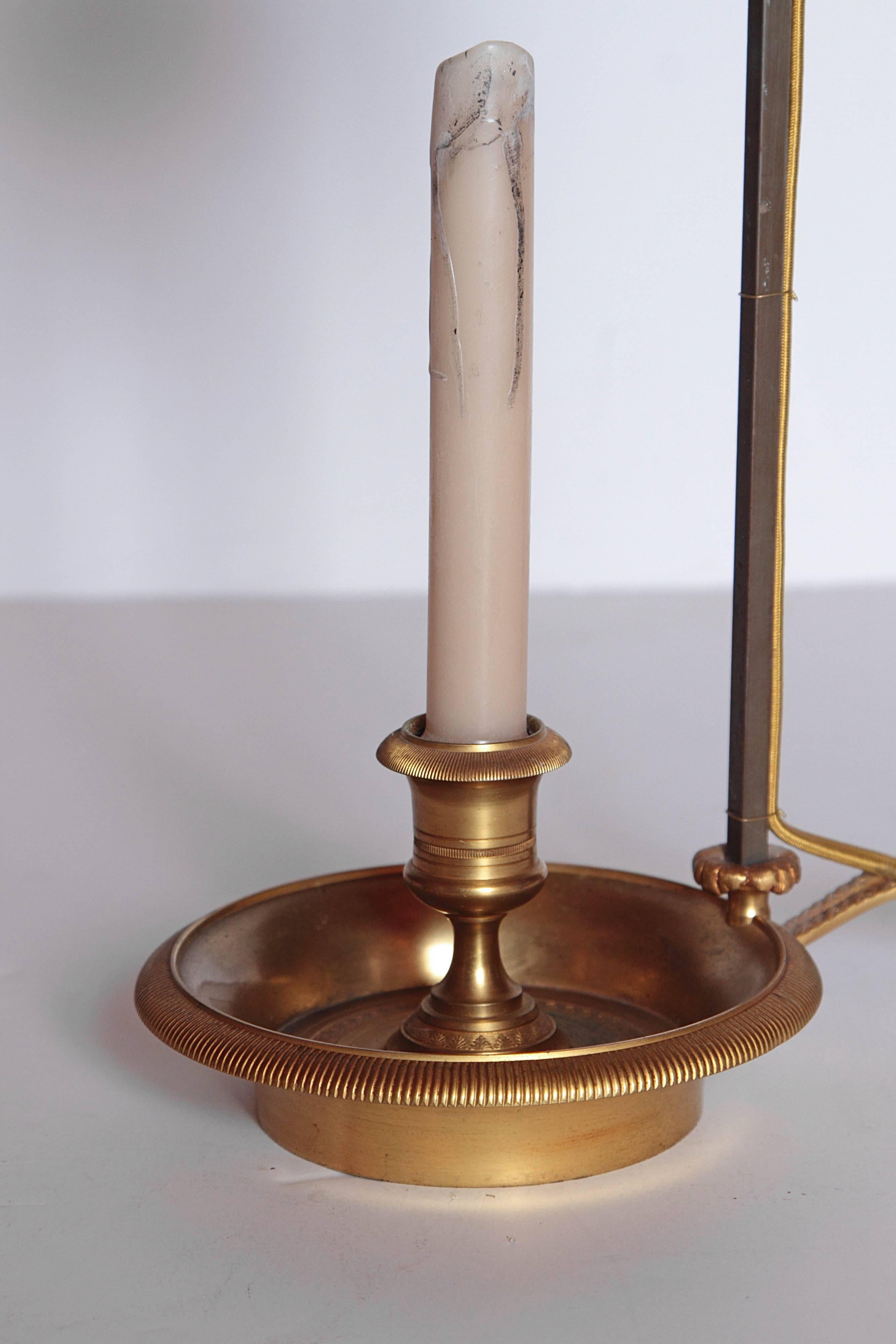 Pair of French Gold Bronze Single Candle Lamps  In Excellent Condition In Dallas, TX