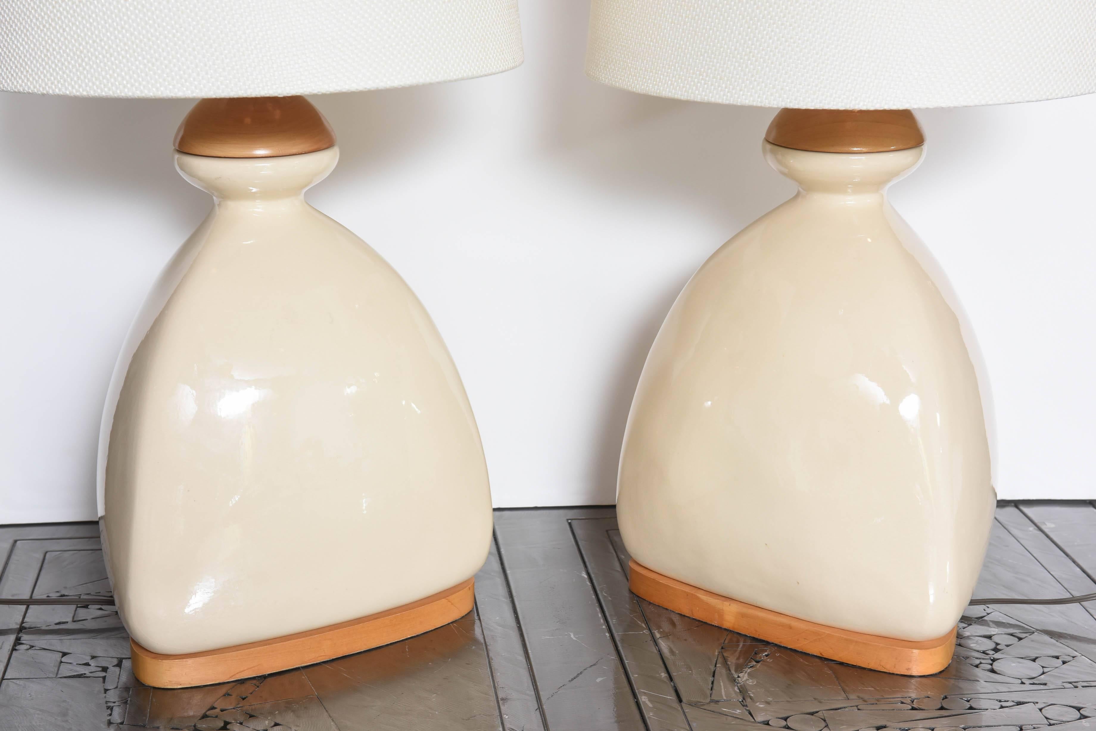 Late 20th Century SALE!SALE! SALE! PR/Scandinavian Table Lamps Modernism, Beche Ceramic  and wood For Sale