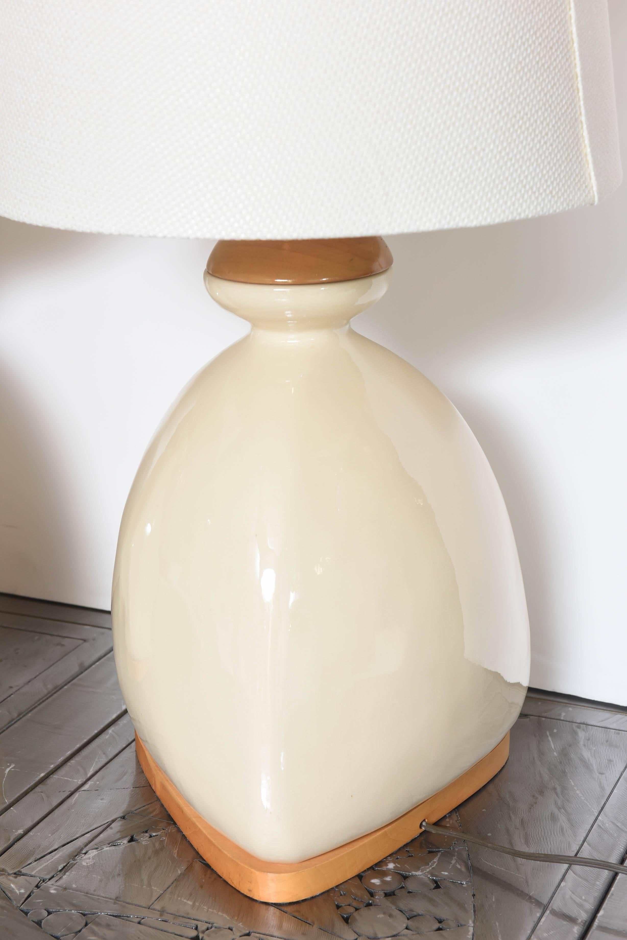 SALE!SALE! SALE! PR/Scandinavian Table Lamps Modernism, Beche Ceramic  and wood For Sale 1