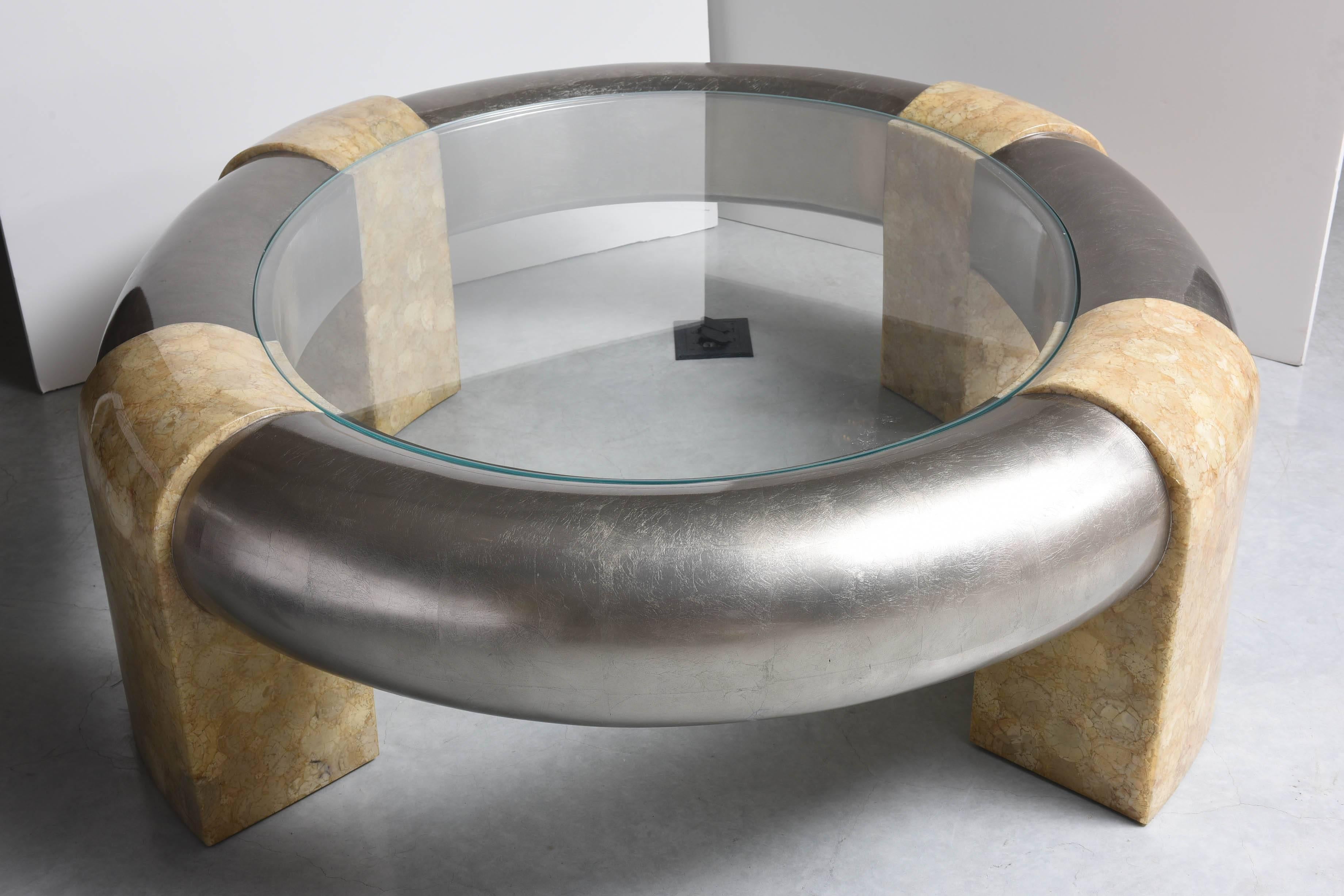 Giltwood Huge Oval Coffee Table SilverGilt Woodframe Tessellated Stone Legs Suberb 