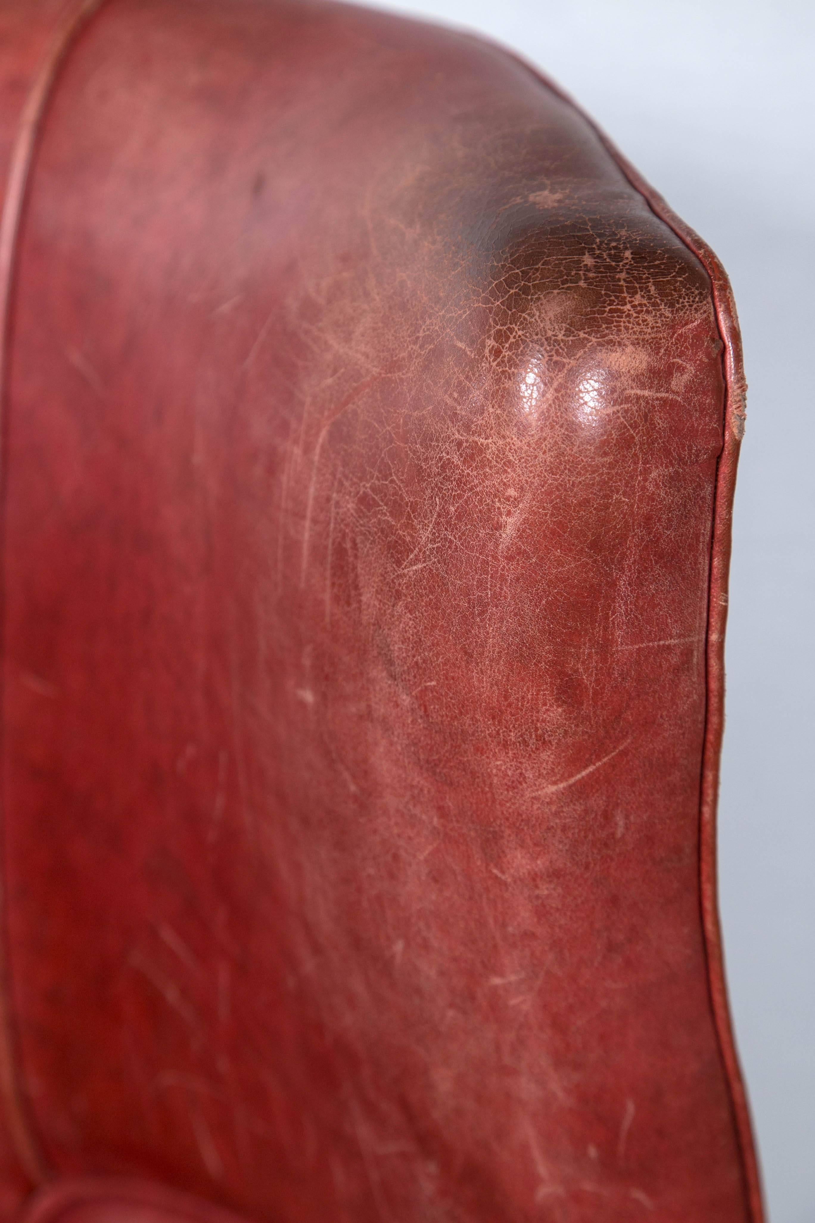 20th Century Red Leather Wing Chair For Sale
