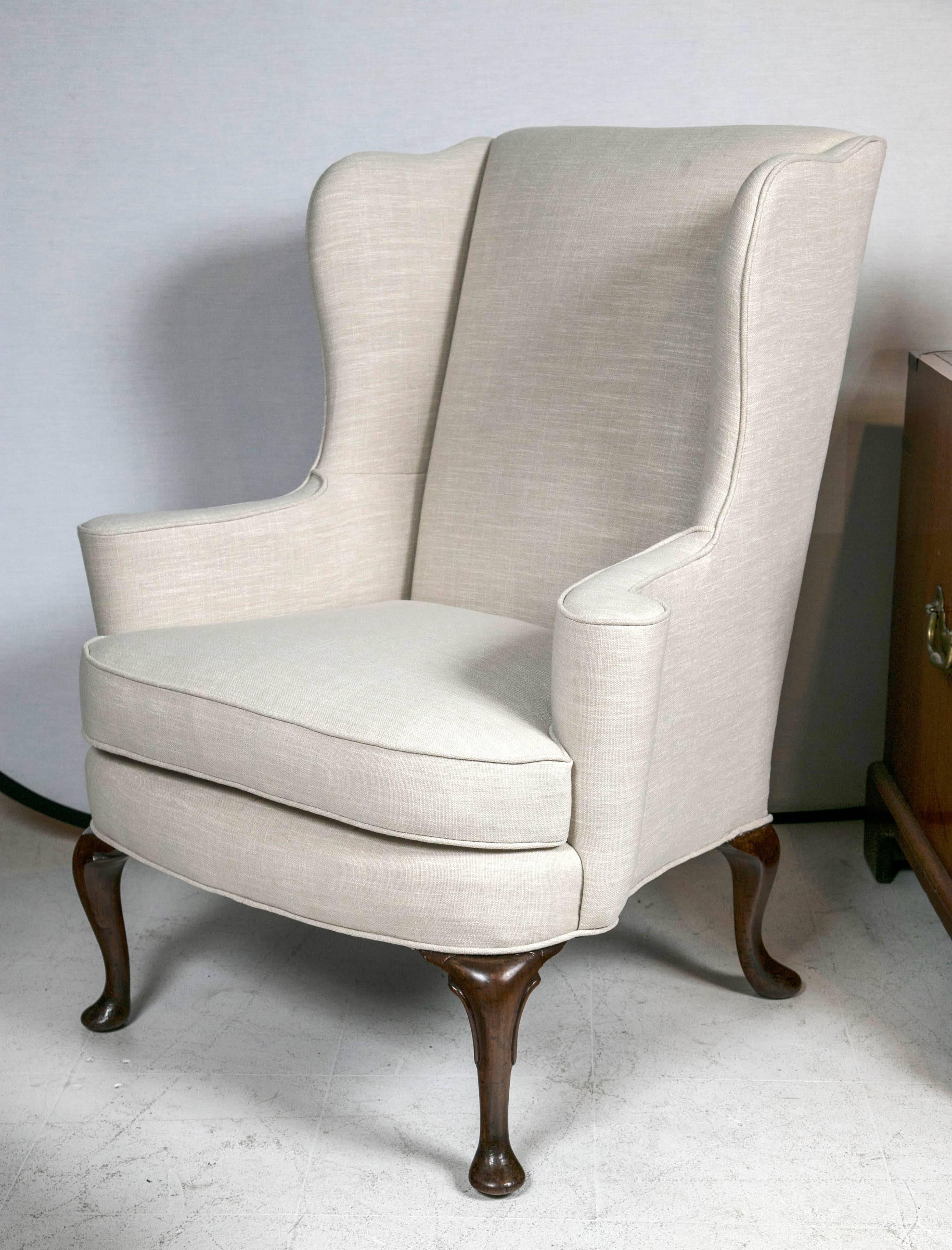 19th Century Linen Wing Chair   For Sale