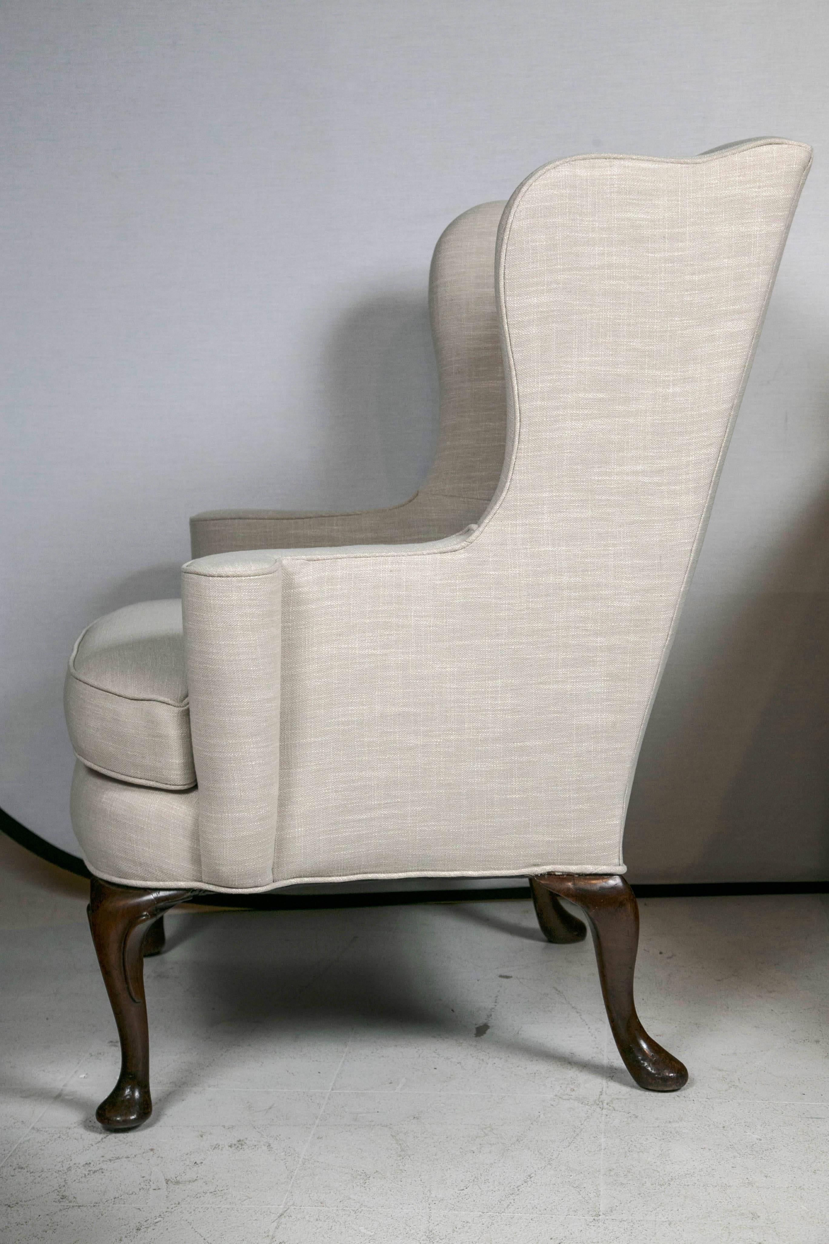 Linen Wing Chair   For Sale 1