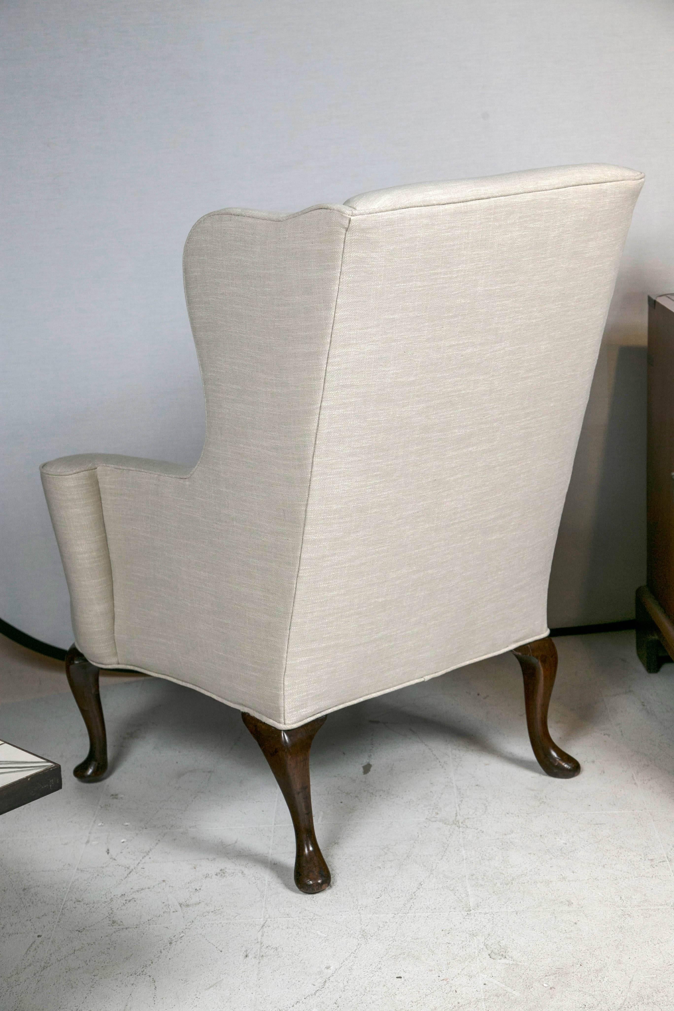 Linen Wing Chair   For Sale 3