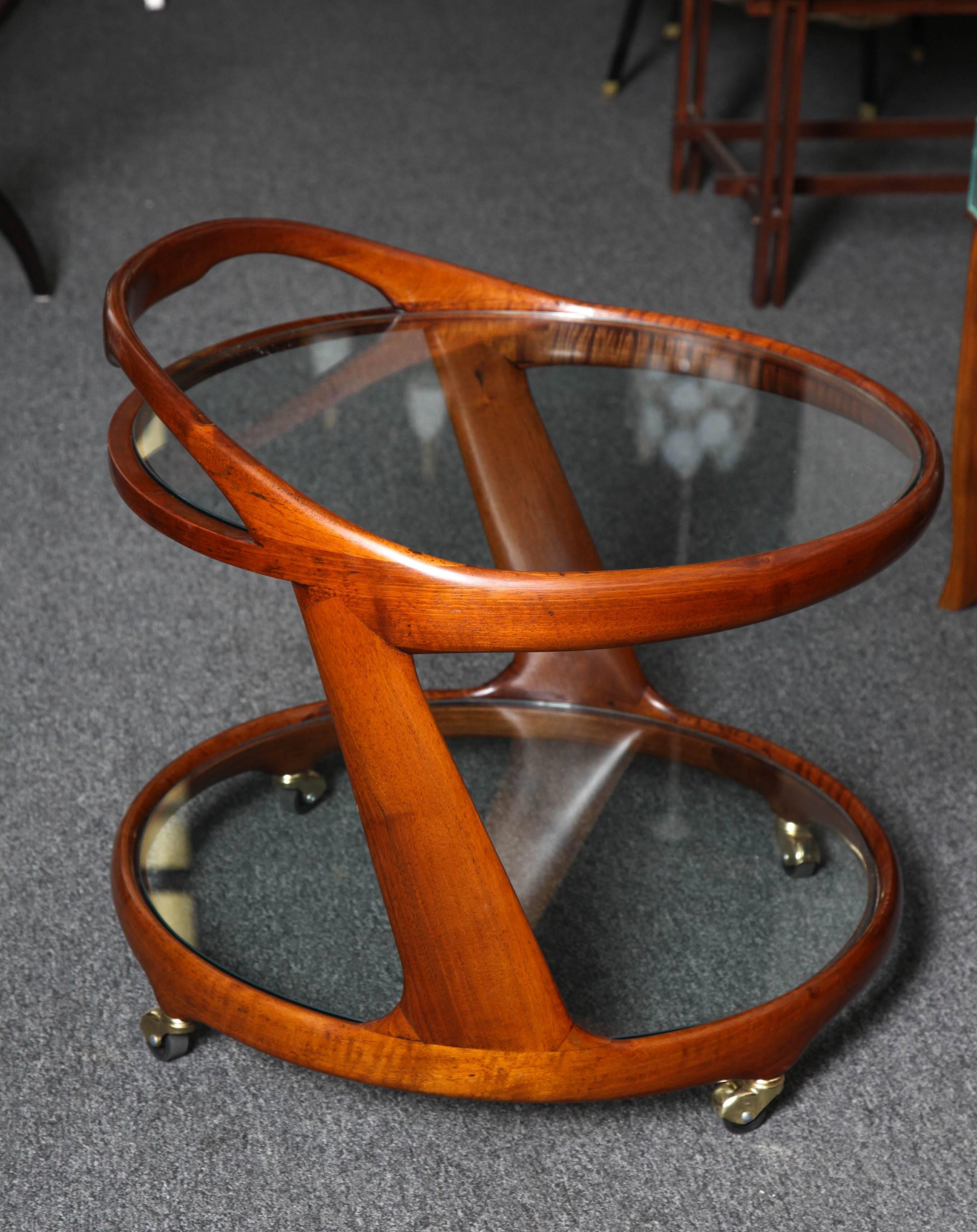 Walnut Bar Cart by Cesare Lacca made in Italy in 1950 For Sale