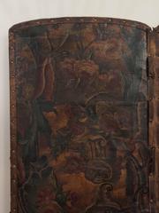 18th Century Polychrome, Embossed Four-Panel Leather Screen