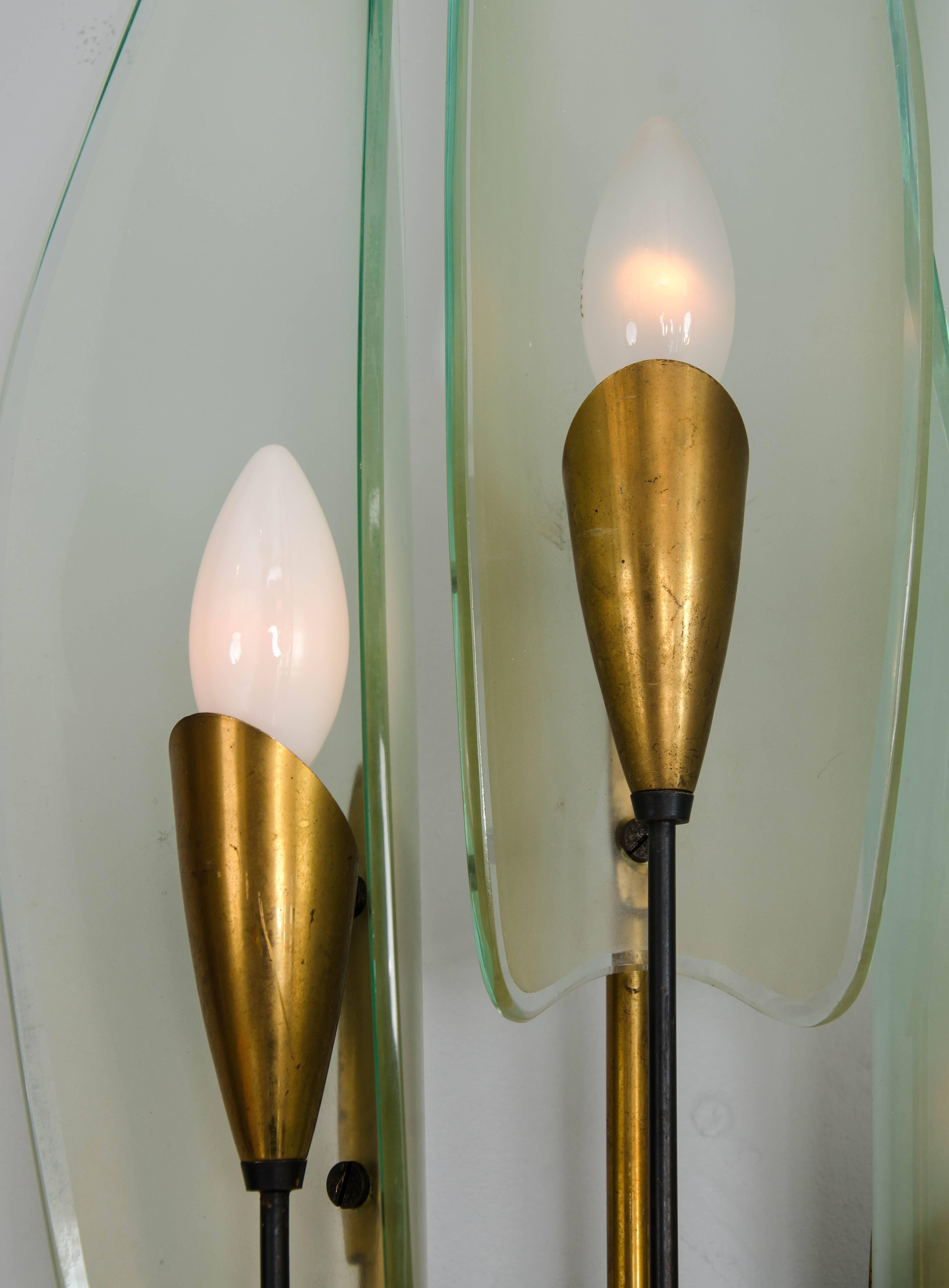 Mid-20th Century Pair of Italian Wall Lights, circa 1955 in the style of Max Ingrand. For Sale