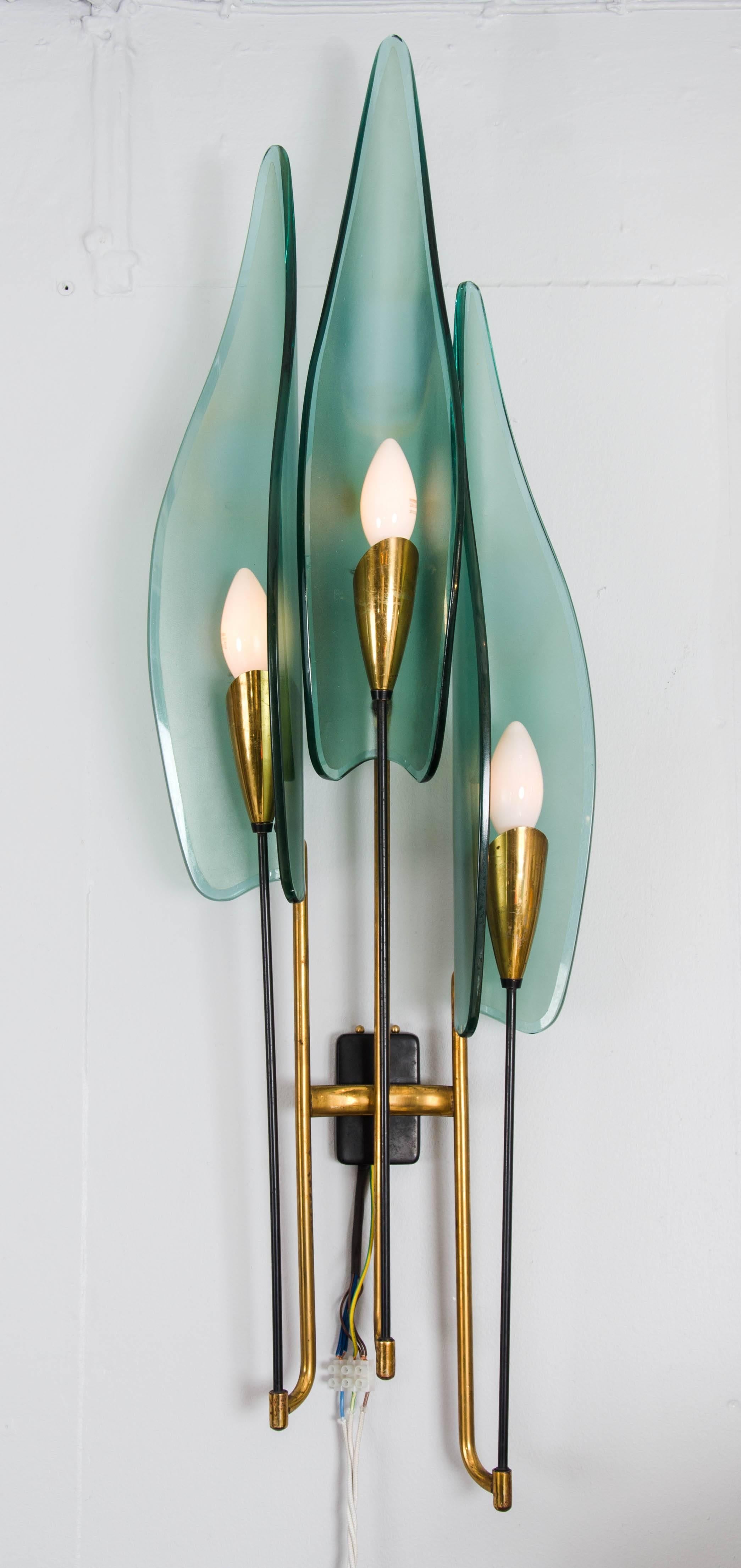 Pair of Italian Wall Lights, circa 1955 in the style of Max Ingrand. For Sale 3