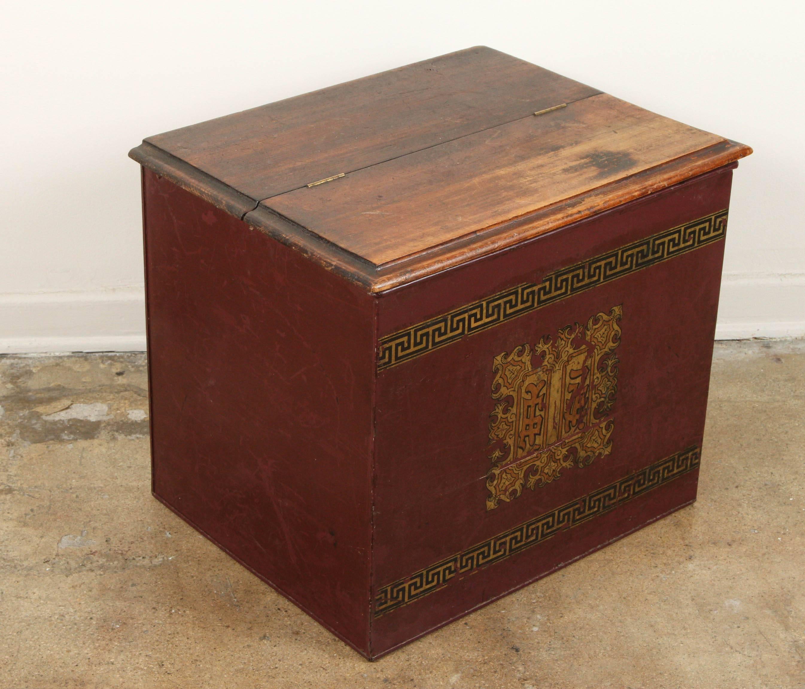 Late 19th Century English Tin and Wood Storage Box  1