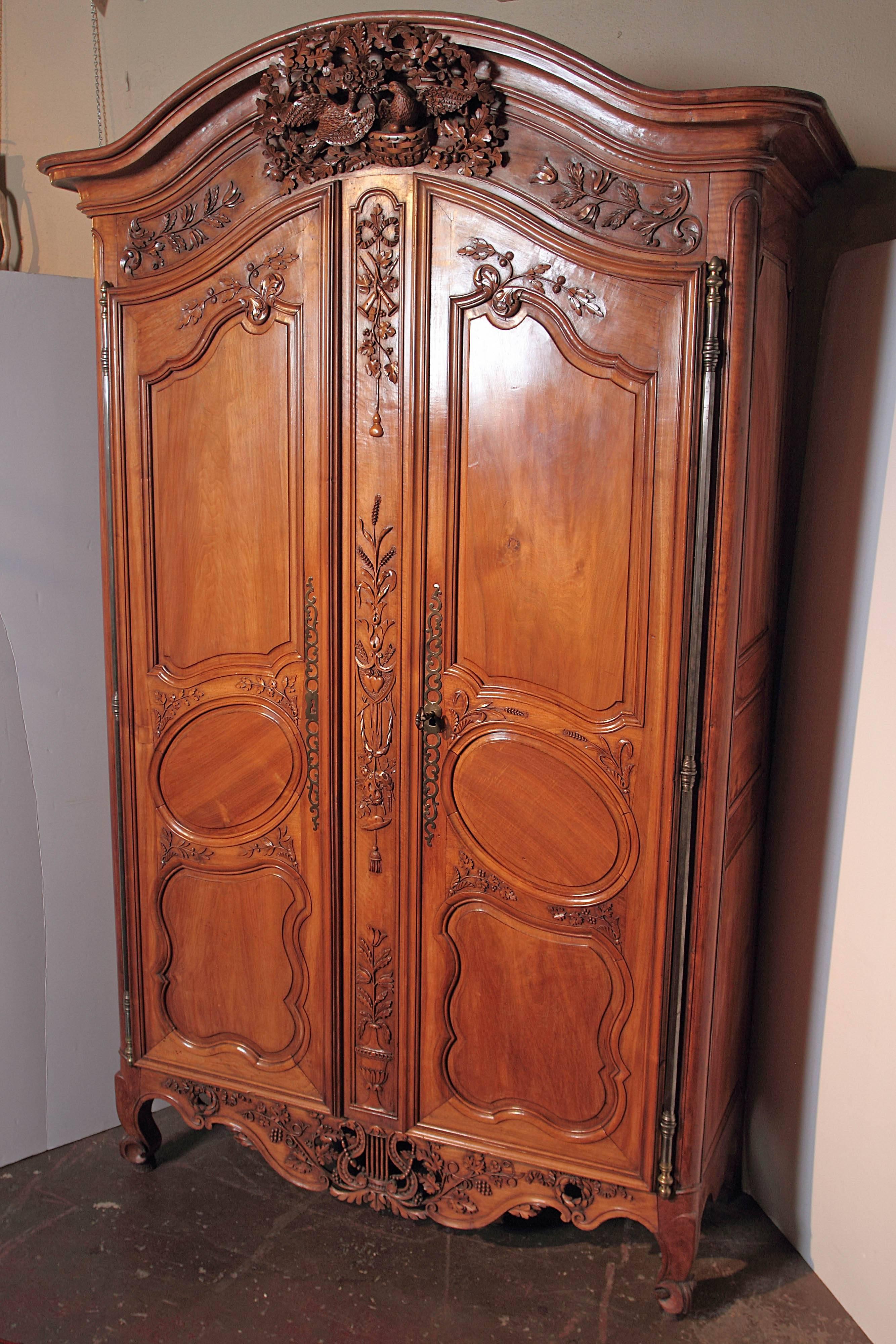 Louis XV Exceptional 18th Century French Carved Walnut Wedding Armoire from Provence