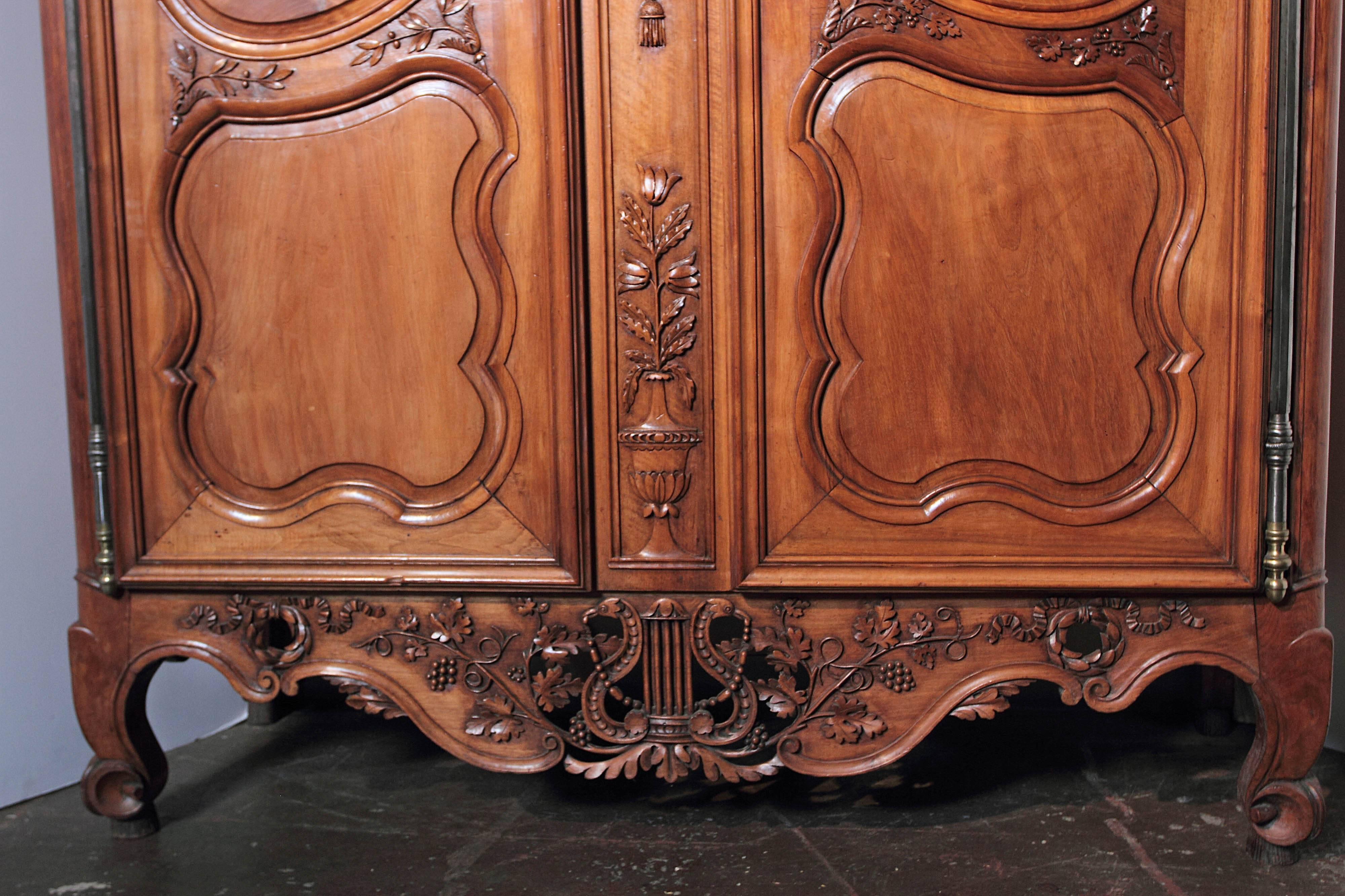 Hand-Carved Exceptional 18th Century French Carved Walnut Wedding Armoire from Provence