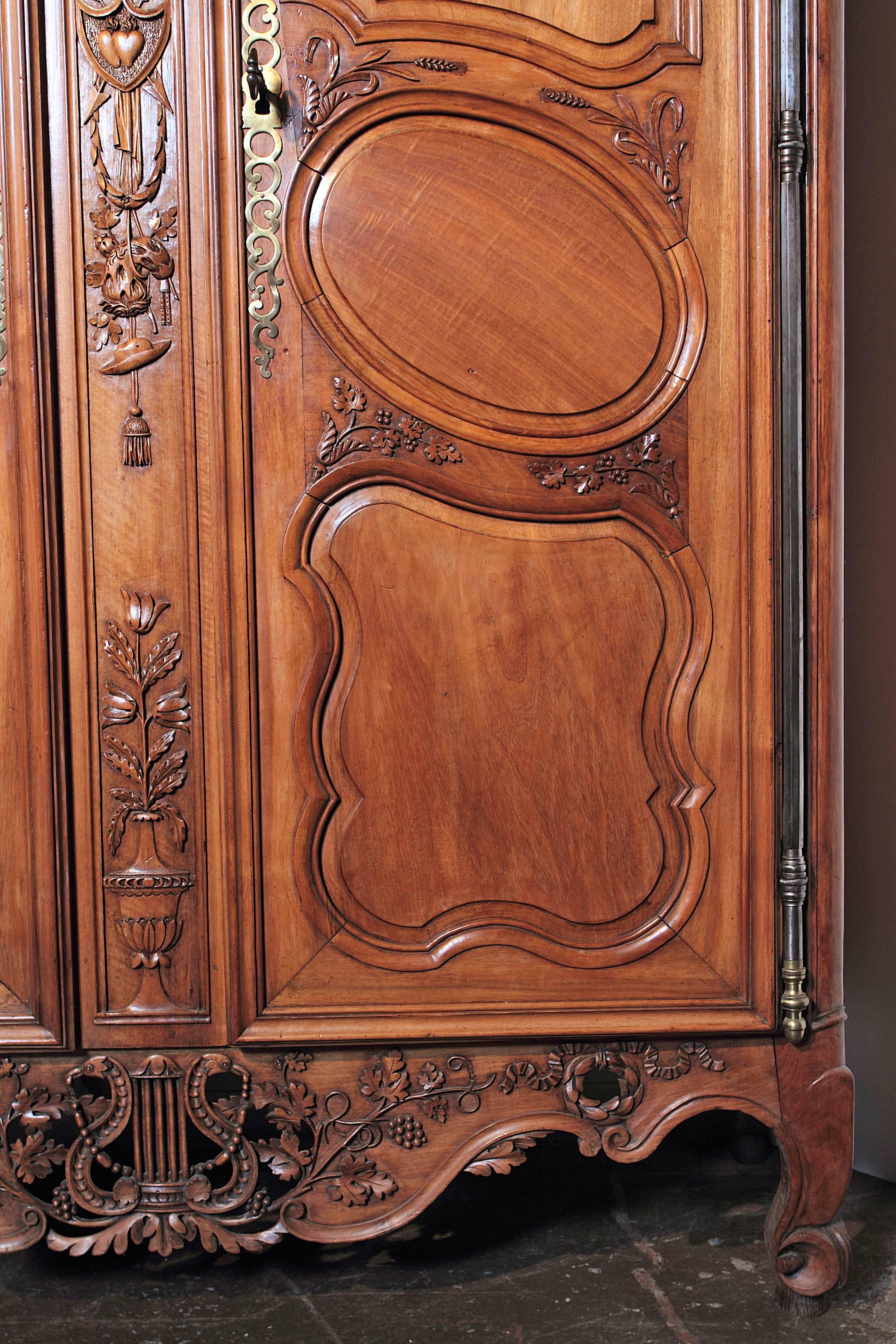 Exceptional 18th Century French Carved Walnut Wedding Armoire from Provence In Excellent Condition In Dallas, TX