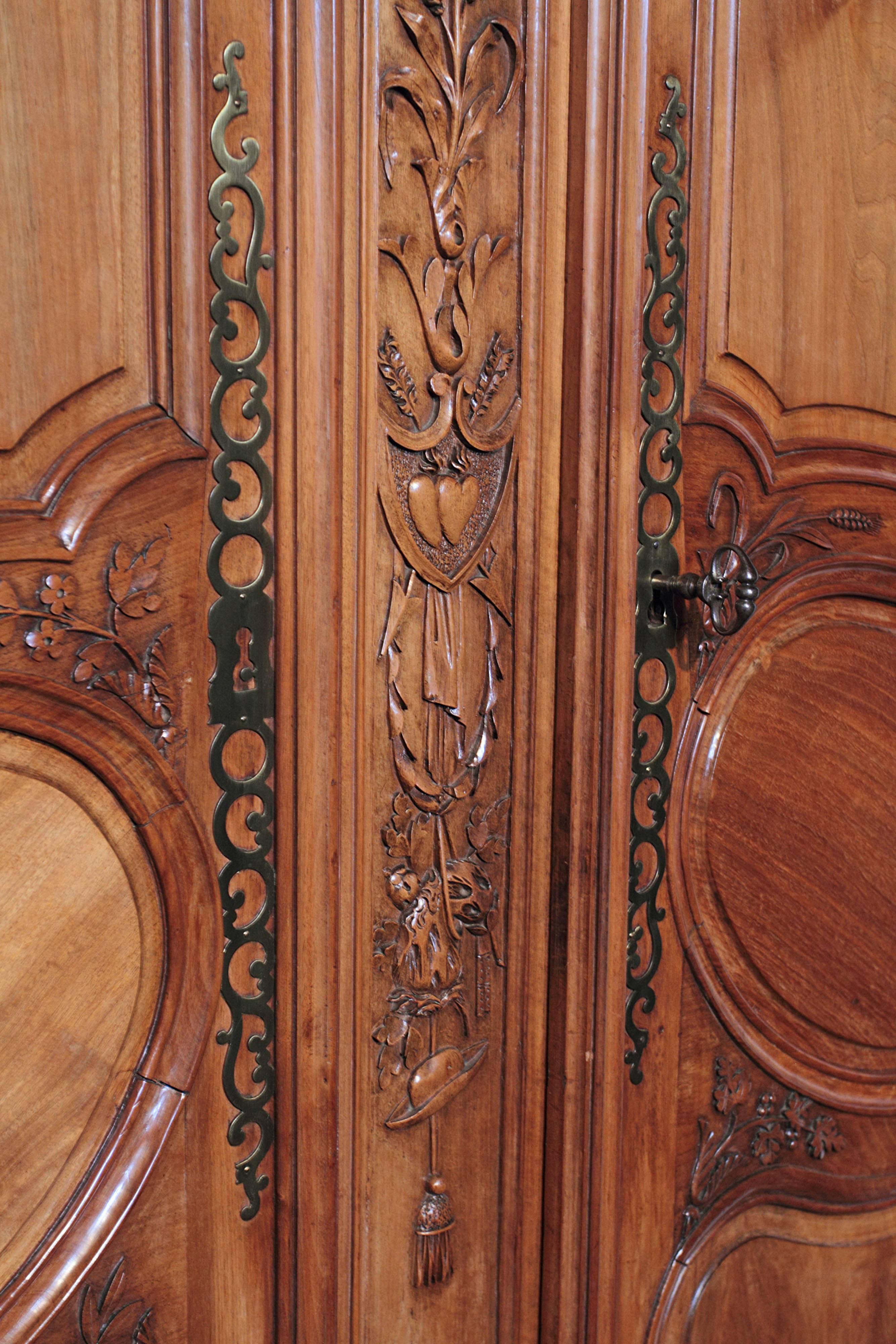 Exceptional 18th Century French Carved Walnut Wedding Armoire from Provence 1