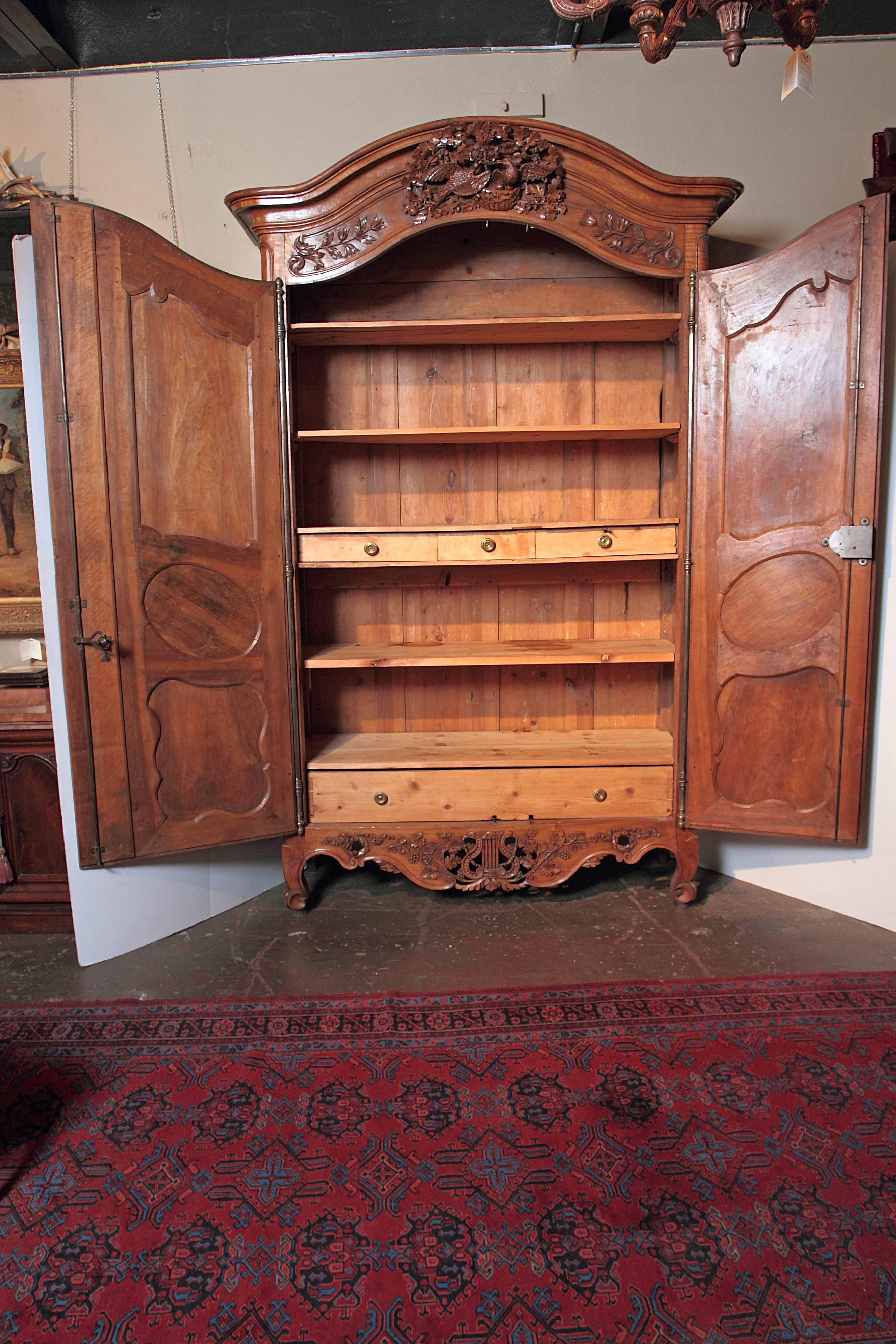 Exceptional 18th Century French Carved Walnut Wedding Armoire from Provence 4