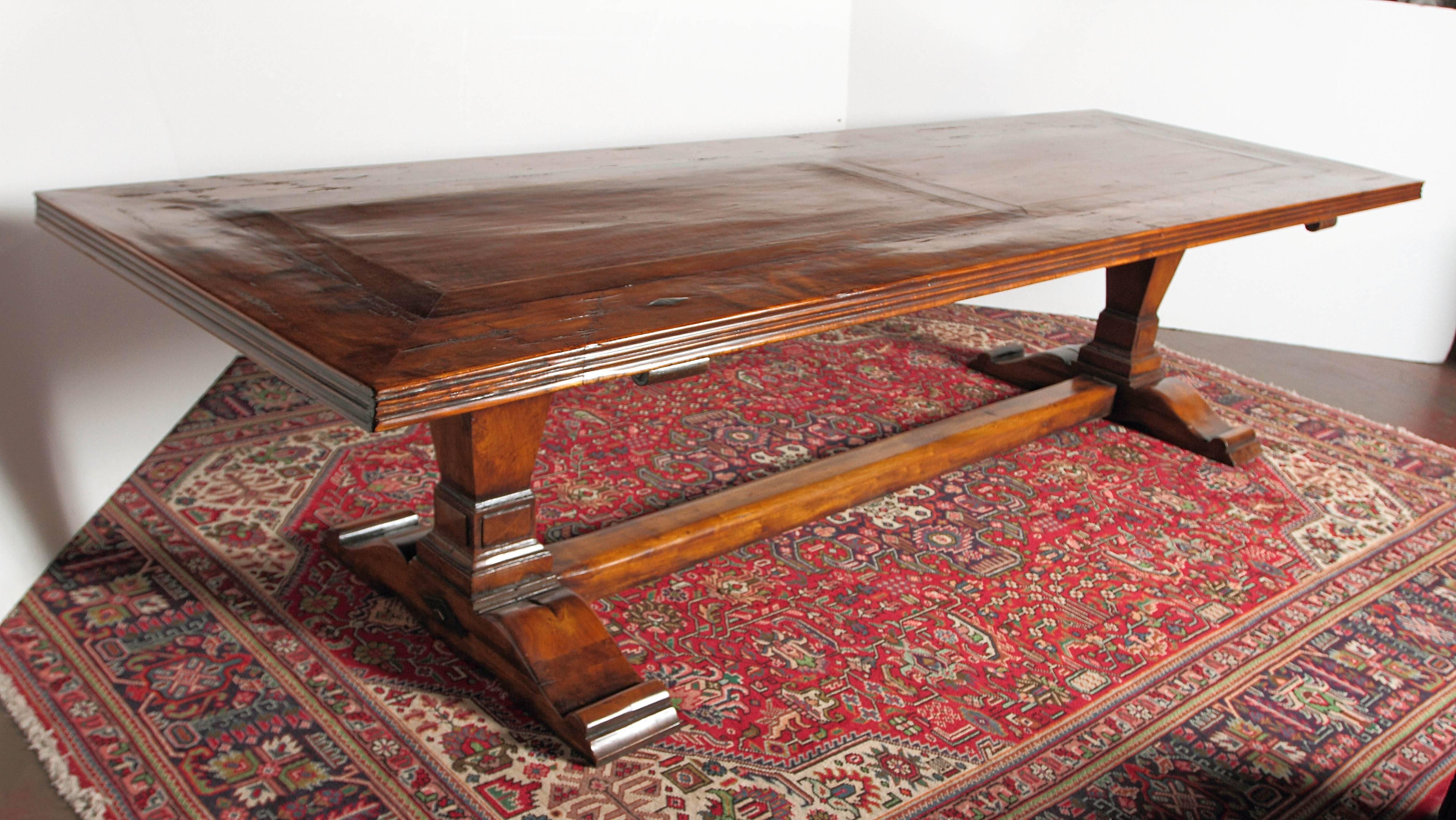 Louis XIII Large Antique 19th Century Walnut Trestle Table from Southern France