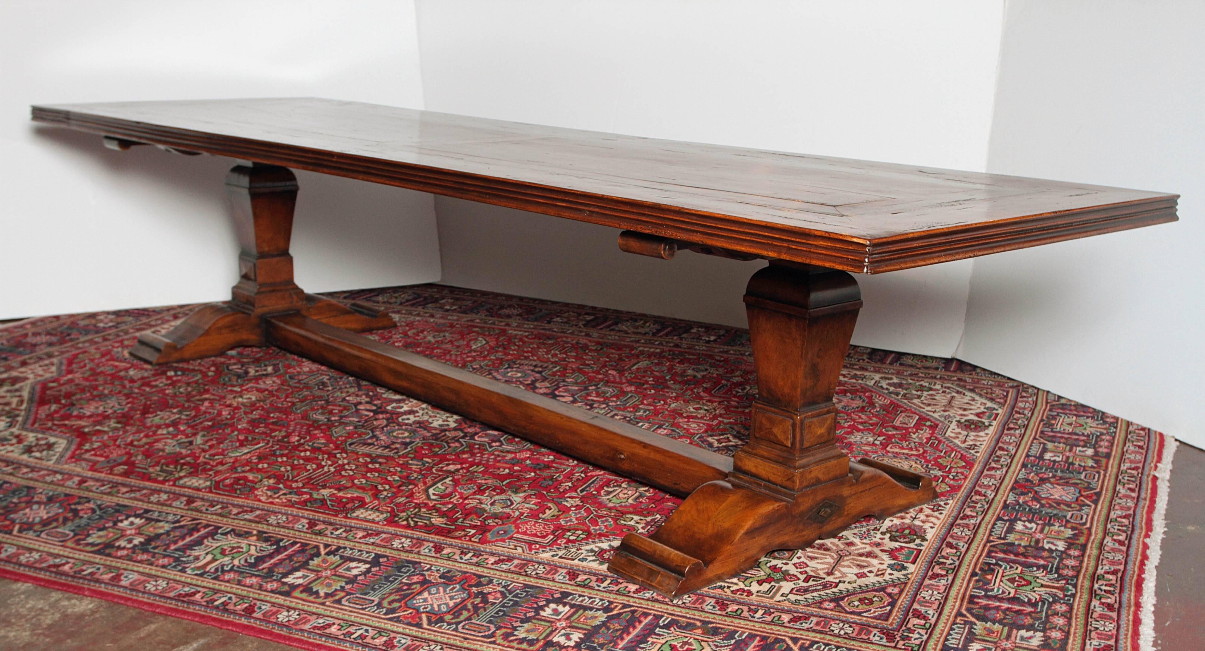 Large Antique 19th Century Walnut Trestle Table from Southern France In Excellent Condition In Dallas, TX