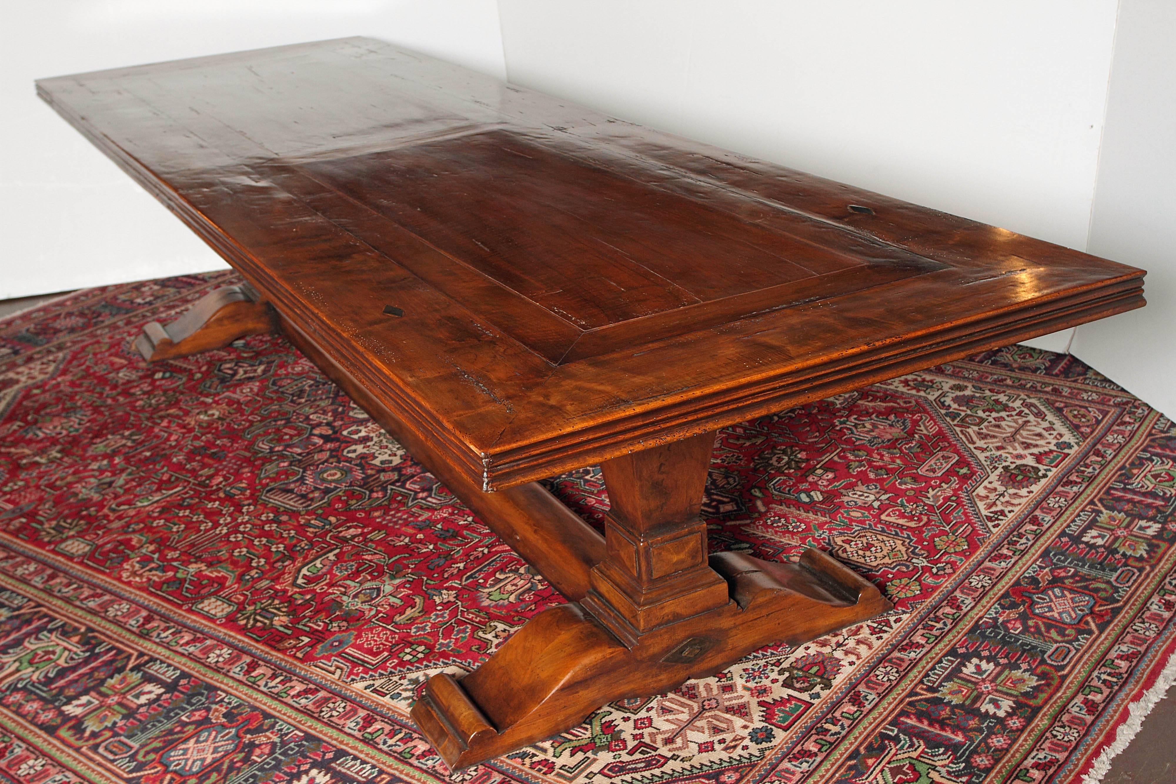 Large Antique 19th Century Walnut Trestle Table from Southern France 1