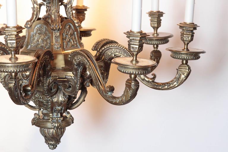 Ornate 19th Century French EightLight Bronze Chandelier with Cherubs