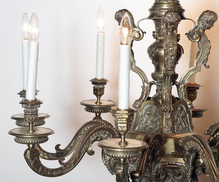 Ornate 19th Century French EightLight Bronze Chandelier with Cherubs