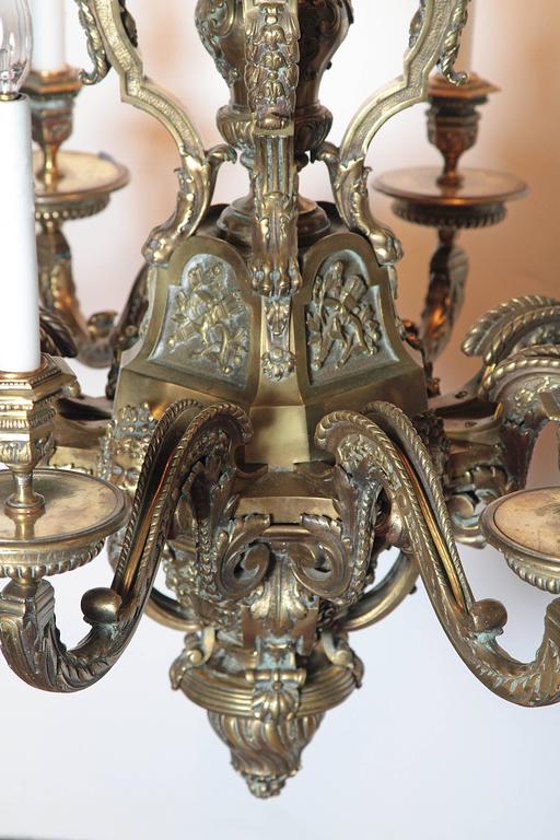 Ornate 19th Century French EightLight Bronze Chandelier with Cherubs