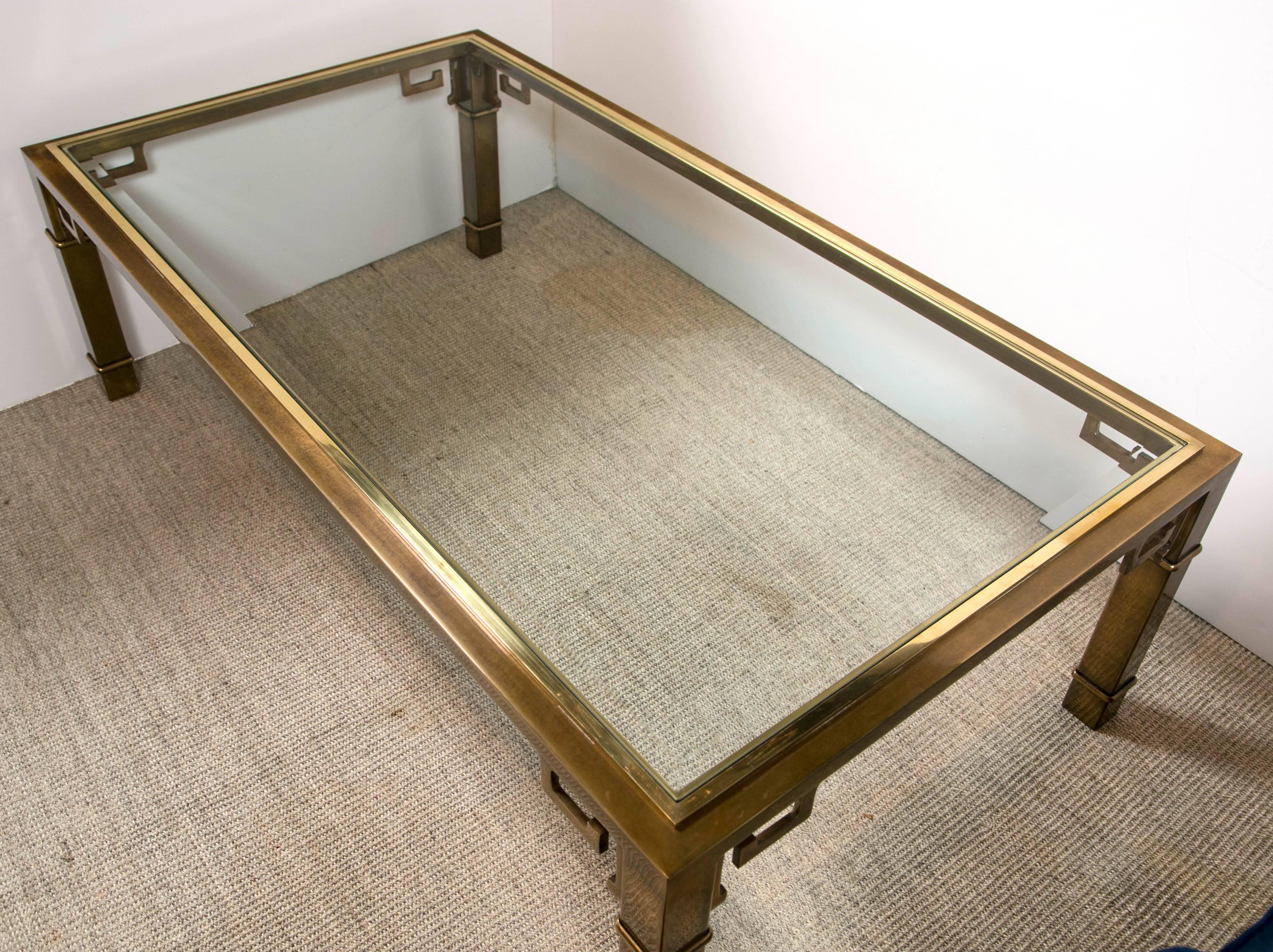 Mid-Century Modern Coffee Table Brass Base and Glass Top