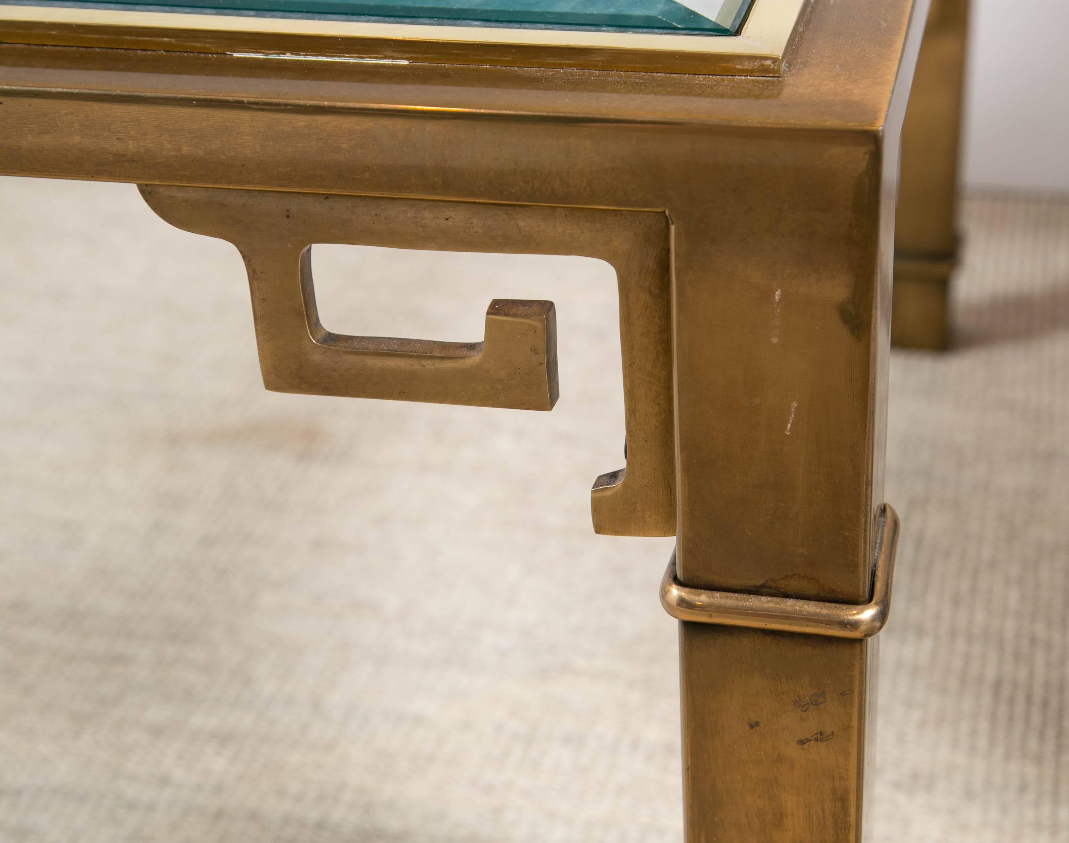 American Coffee Table Brass Base and Glass Top