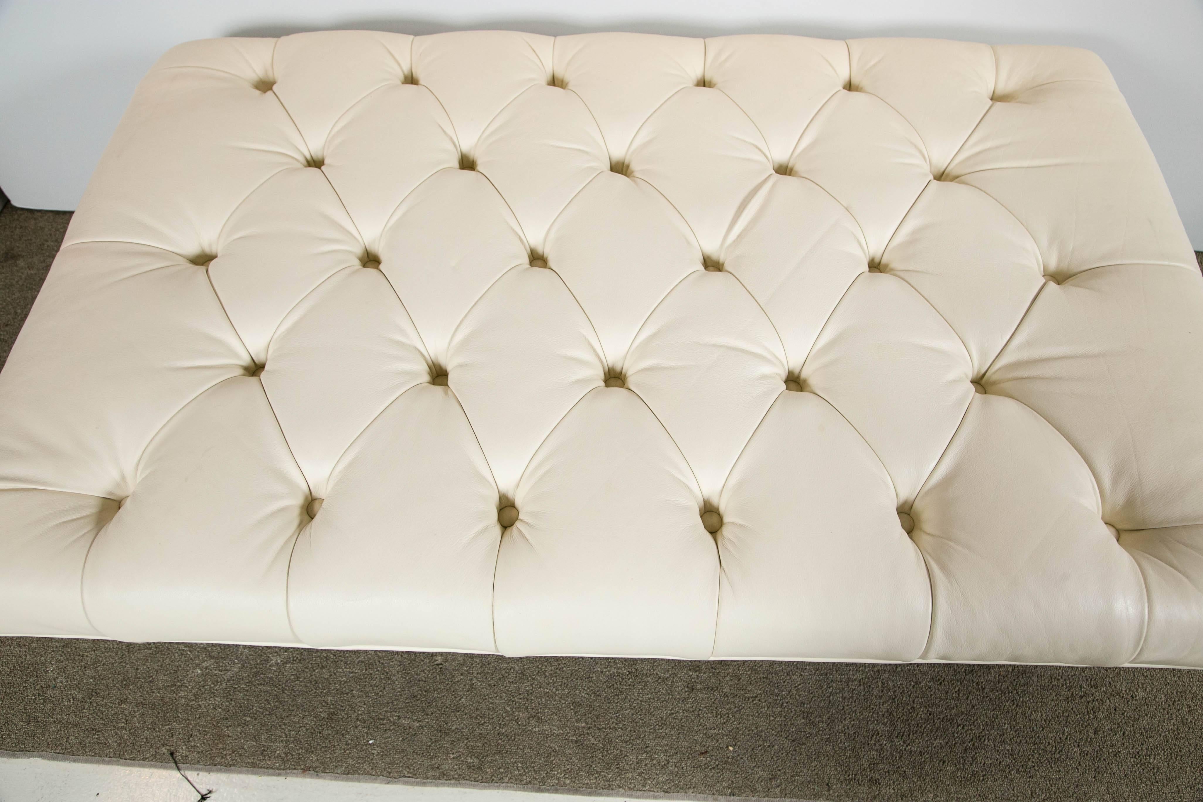 Directoire Tufted Leather Ottoman by Thomas Pheasant For Sale