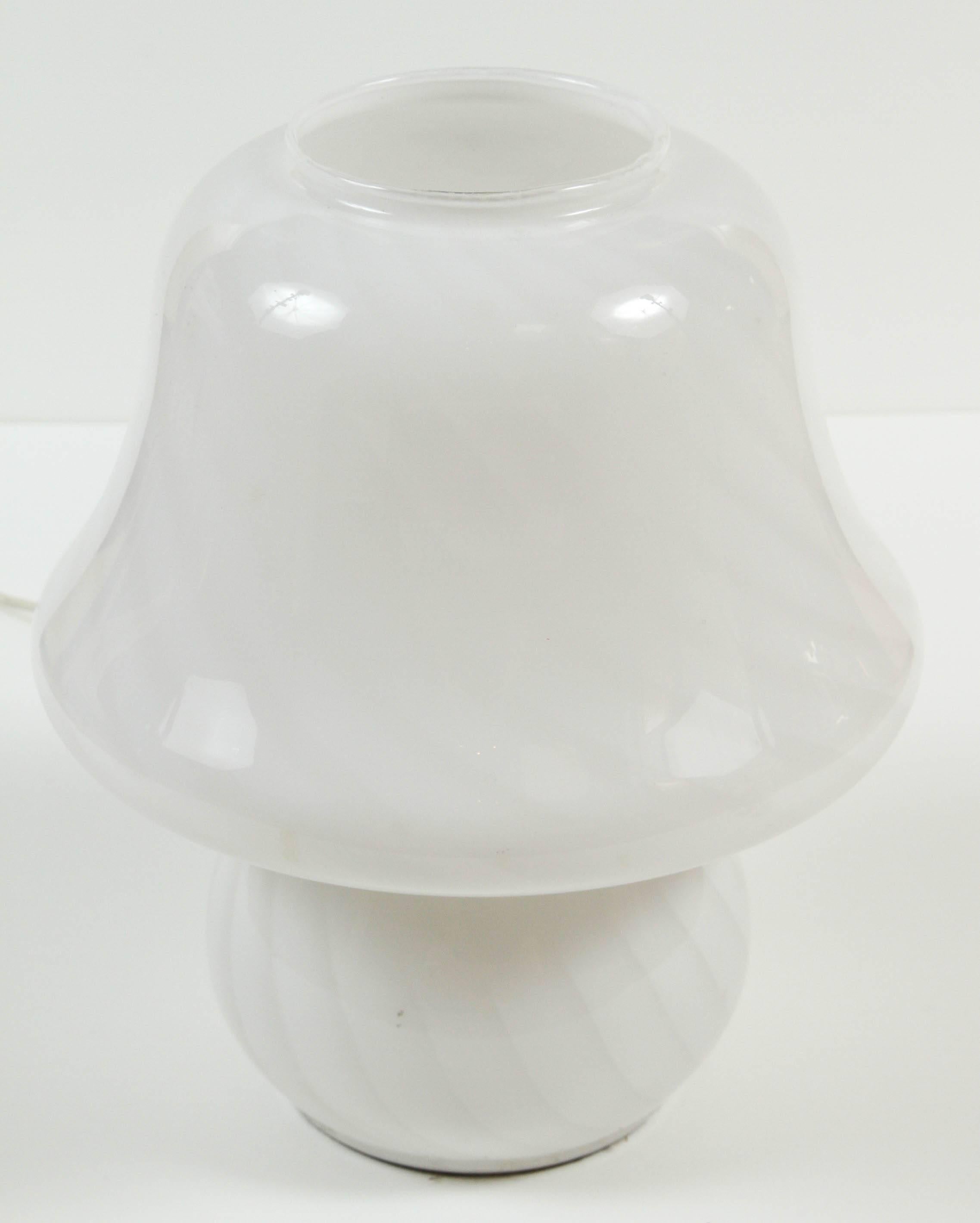 White vintage mushroom lamp made of Murano Venetian glass.