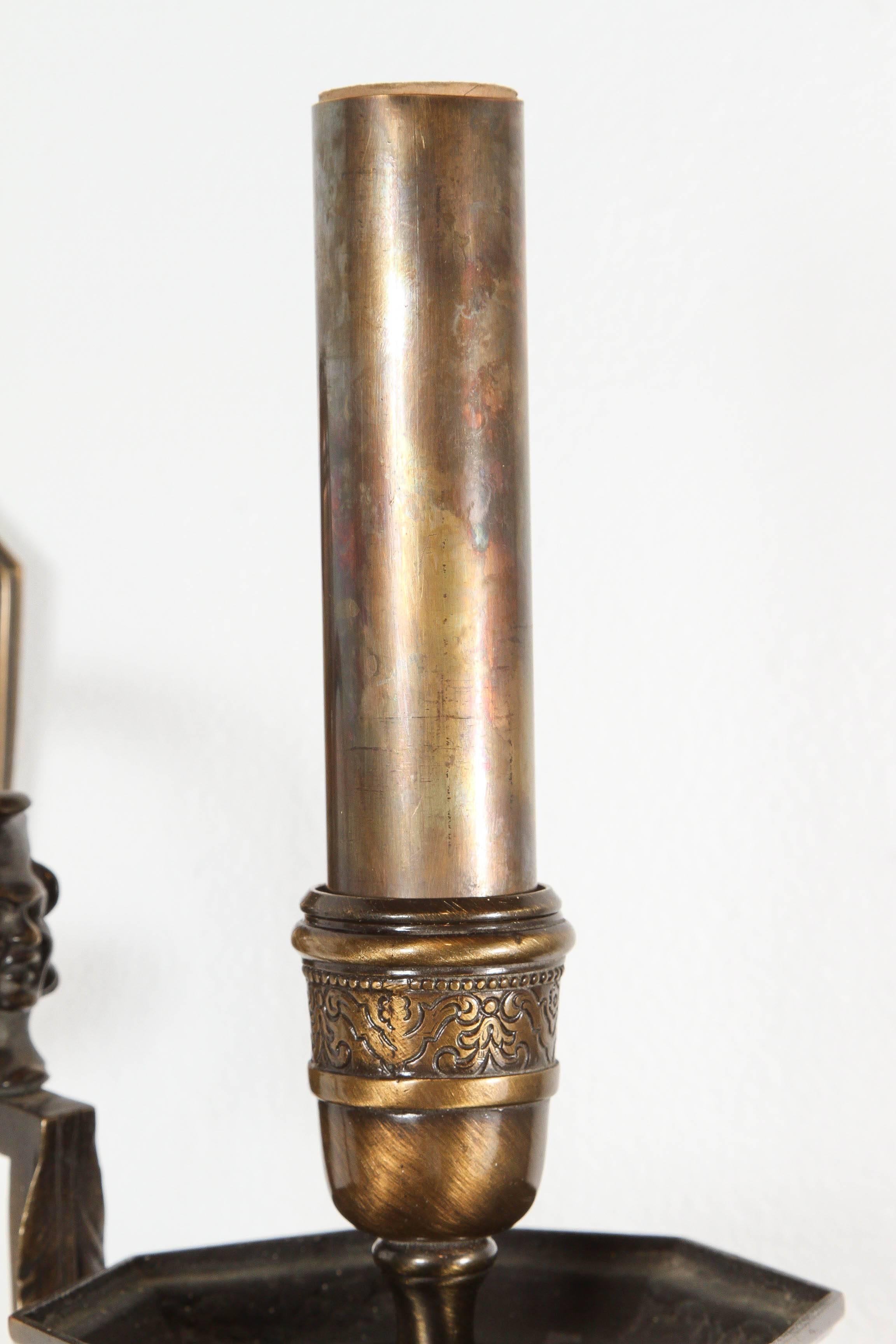 Pair of American Bronze Double Sconces For Sale 4