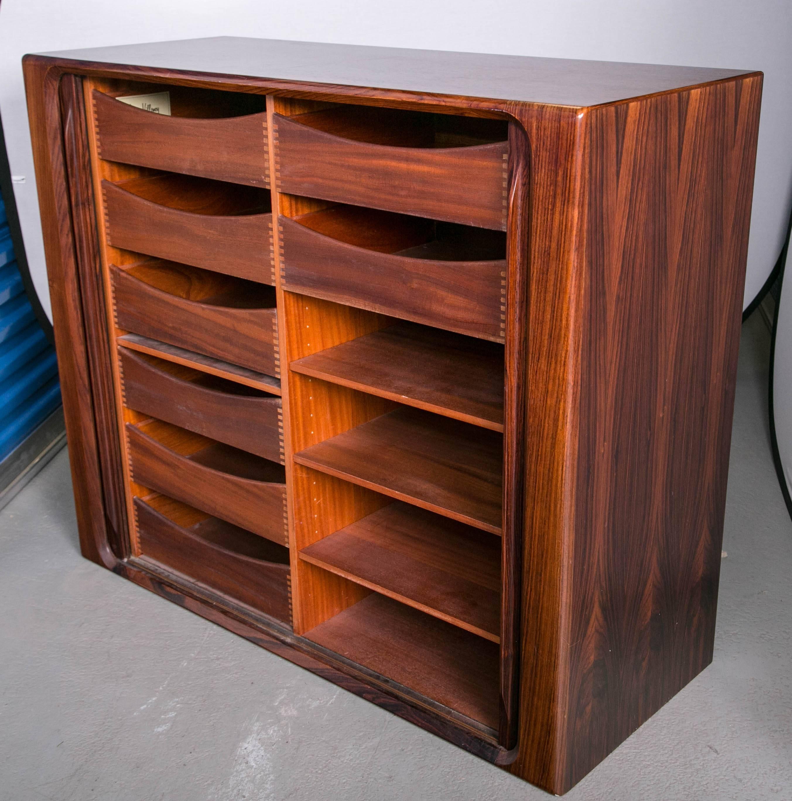 Danish Modern Rosewood Tambour Door Cabinet of Drawers by Dyrlund In Excellent Condition In Mt Kisco, NY