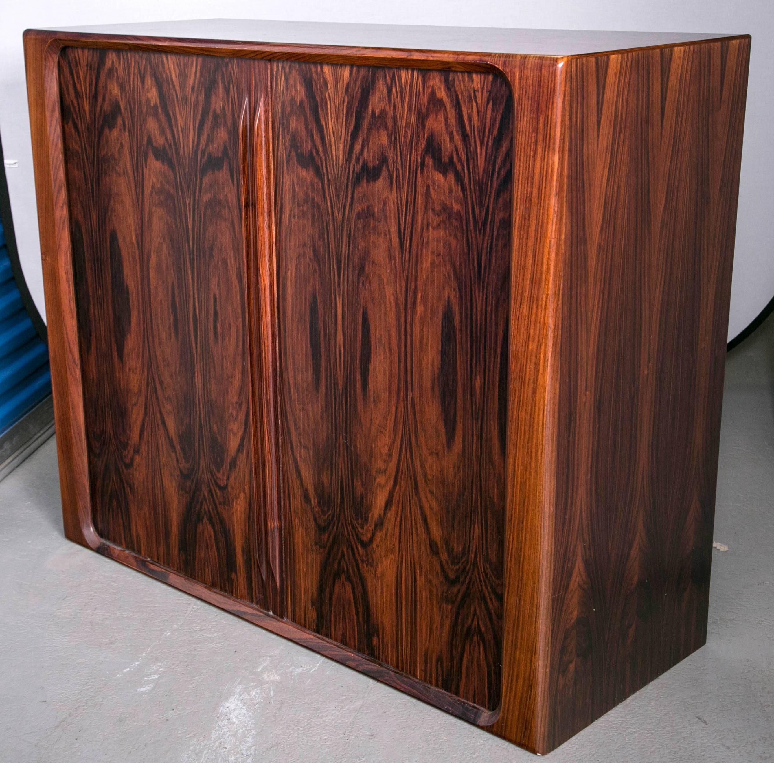 Danish Modern Rosewood Tambour Door Cabinet of Drawers by Dyrlund 1