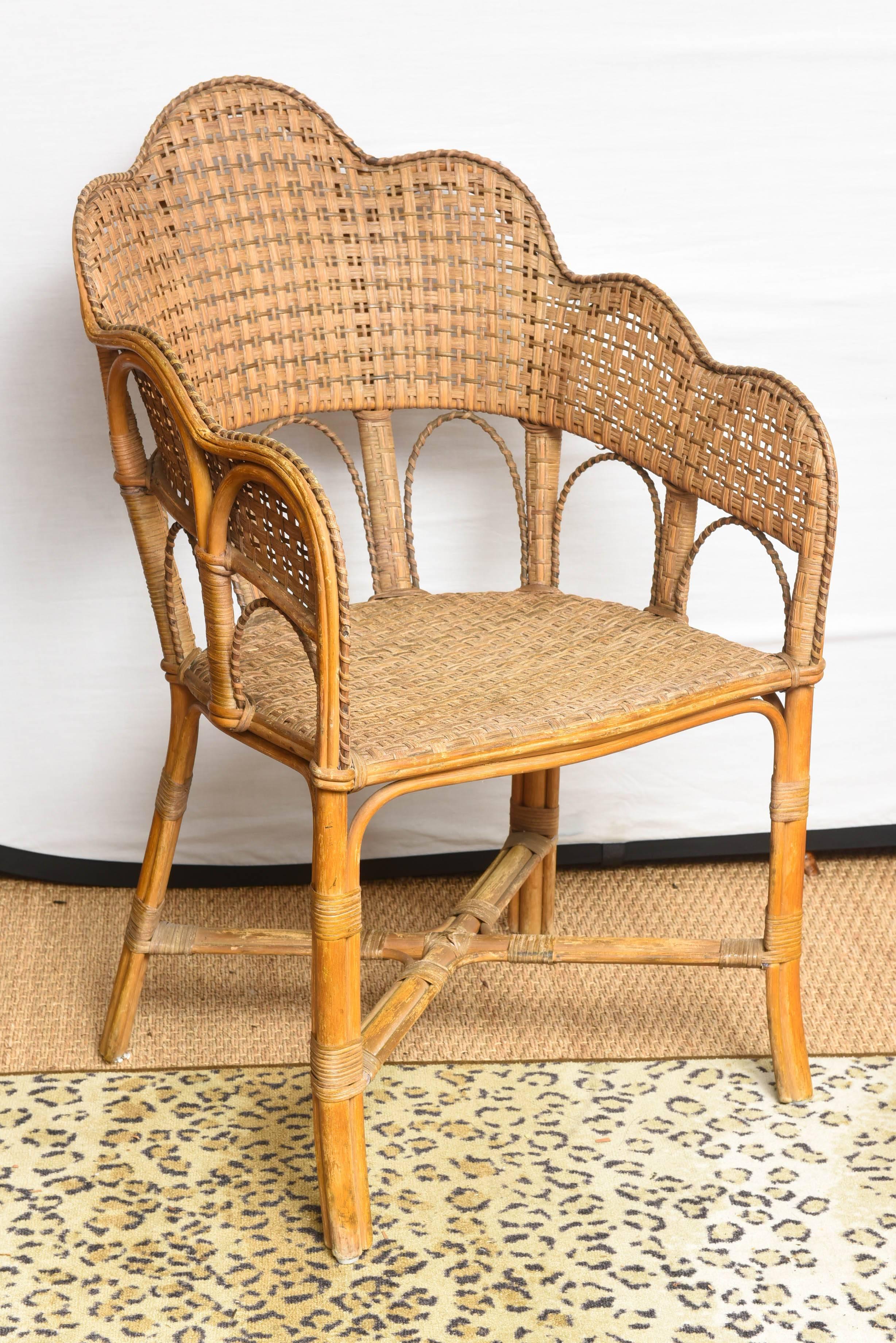Set of Very Unusual French Vintage Rattan Table and Chair 1