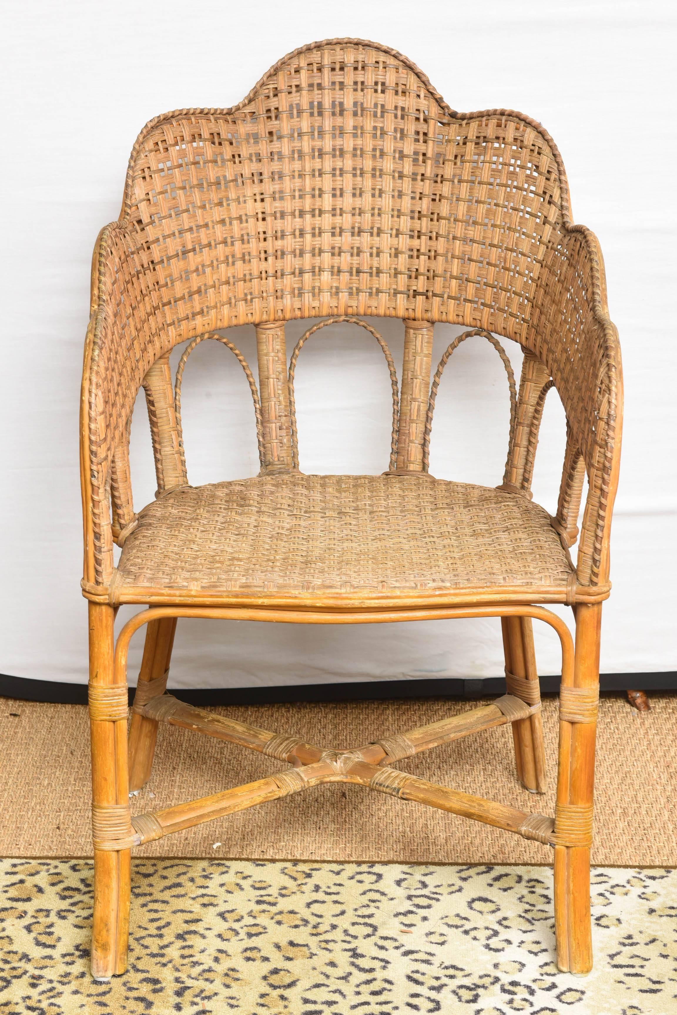 Set of Very Unusual French Vintage Rattan Table and Chair 2