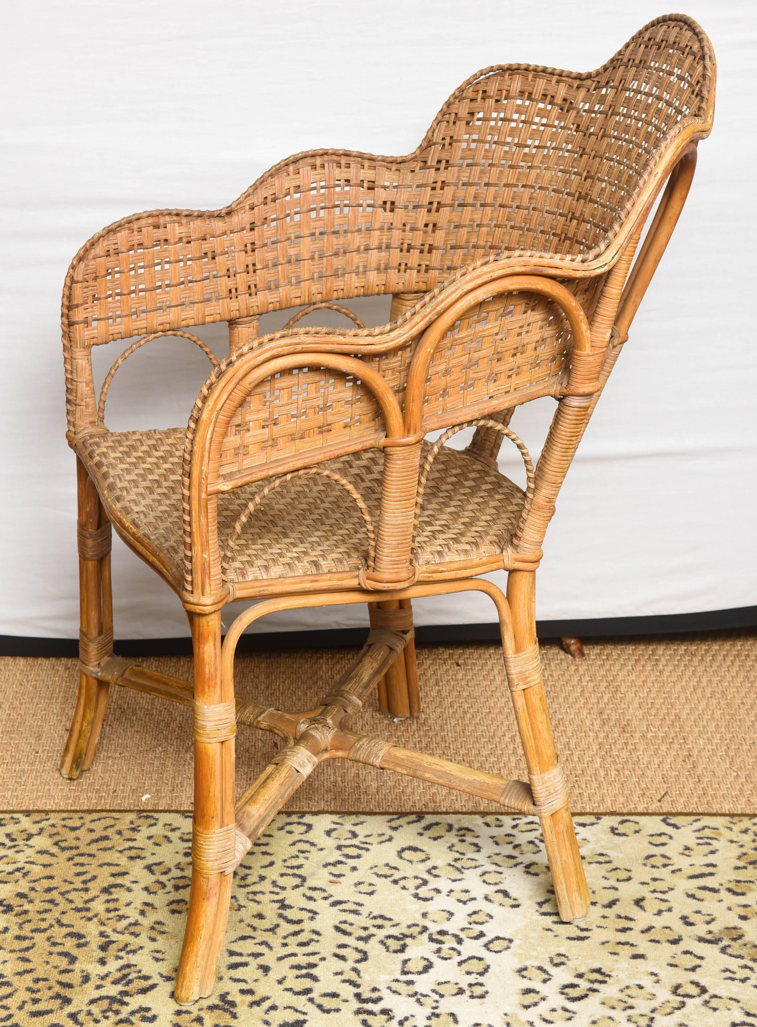 Set of Very Unusual French Vintage Rattan Table and Chair 3