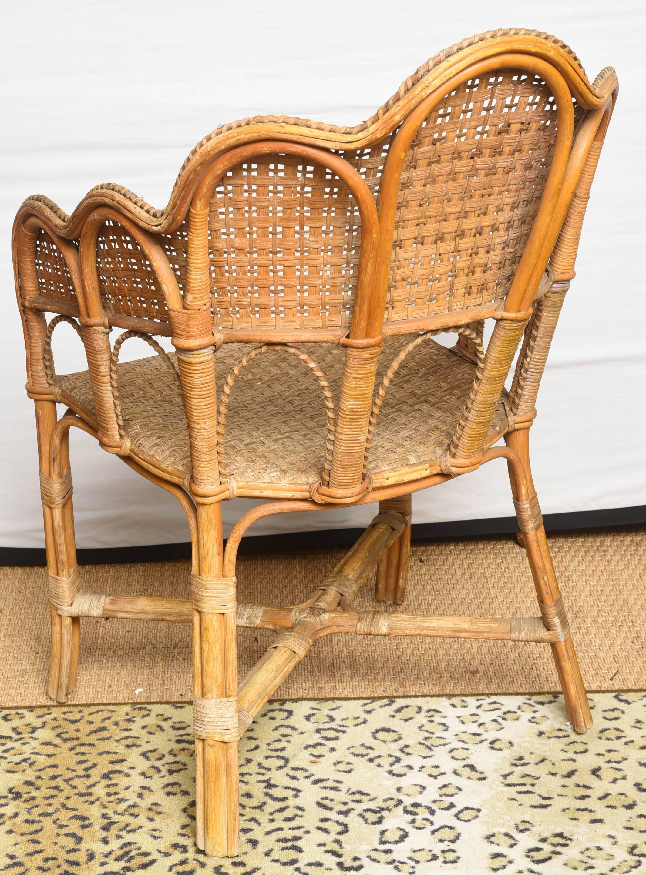 Set of Very Unusual French Vintage Rattan Table and Chair 4