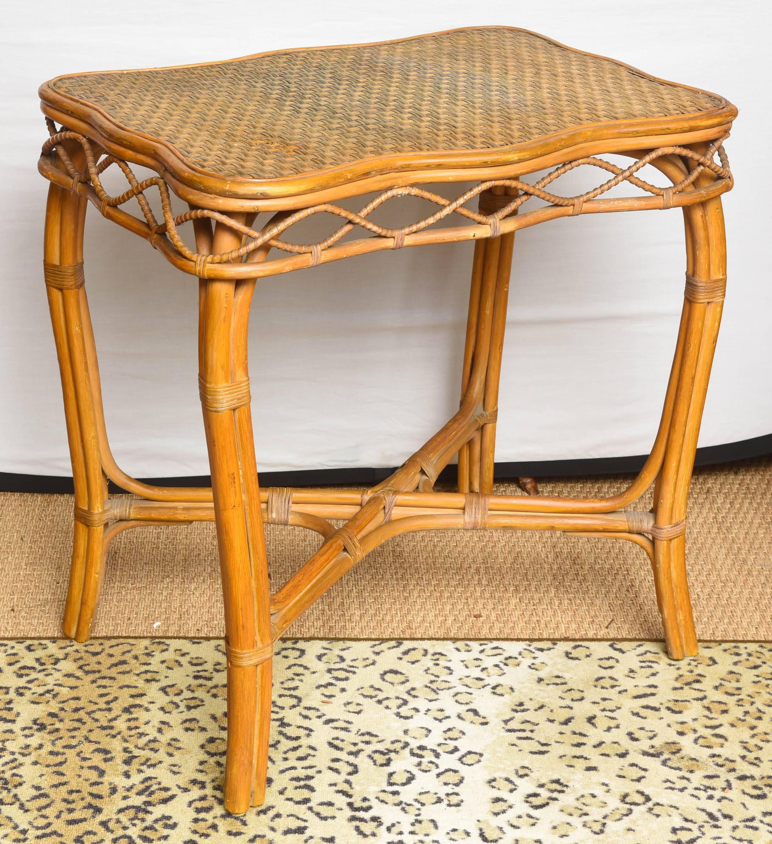 Set of Very Unusual French Vintage Rattan Table and Chair 5