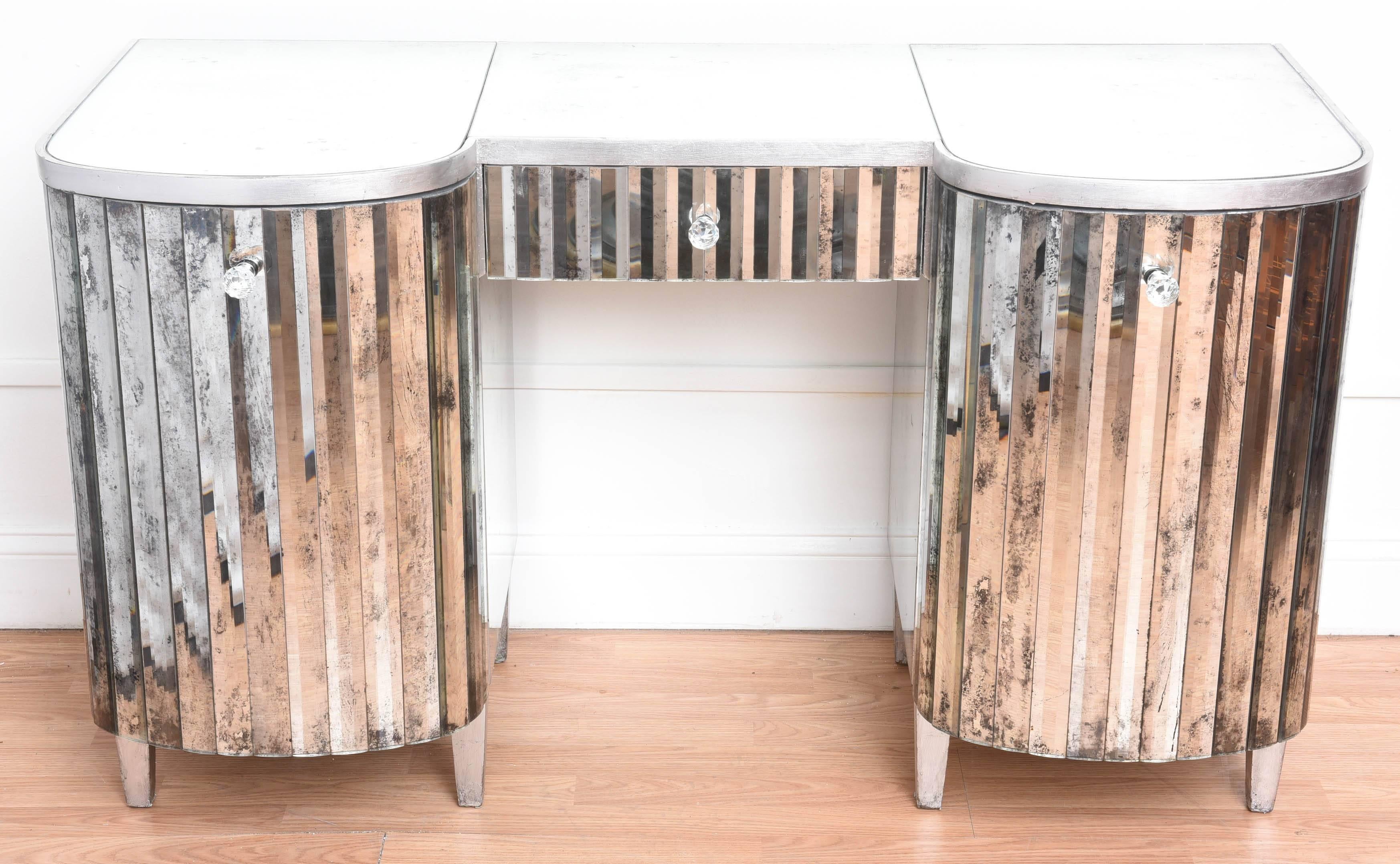 1940's talian mirror dressing table with nine drawers, old mirrors. Silver trim and interior painted.