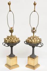 Pair of Brass and Iron Apple Basket Lamps by Chapman