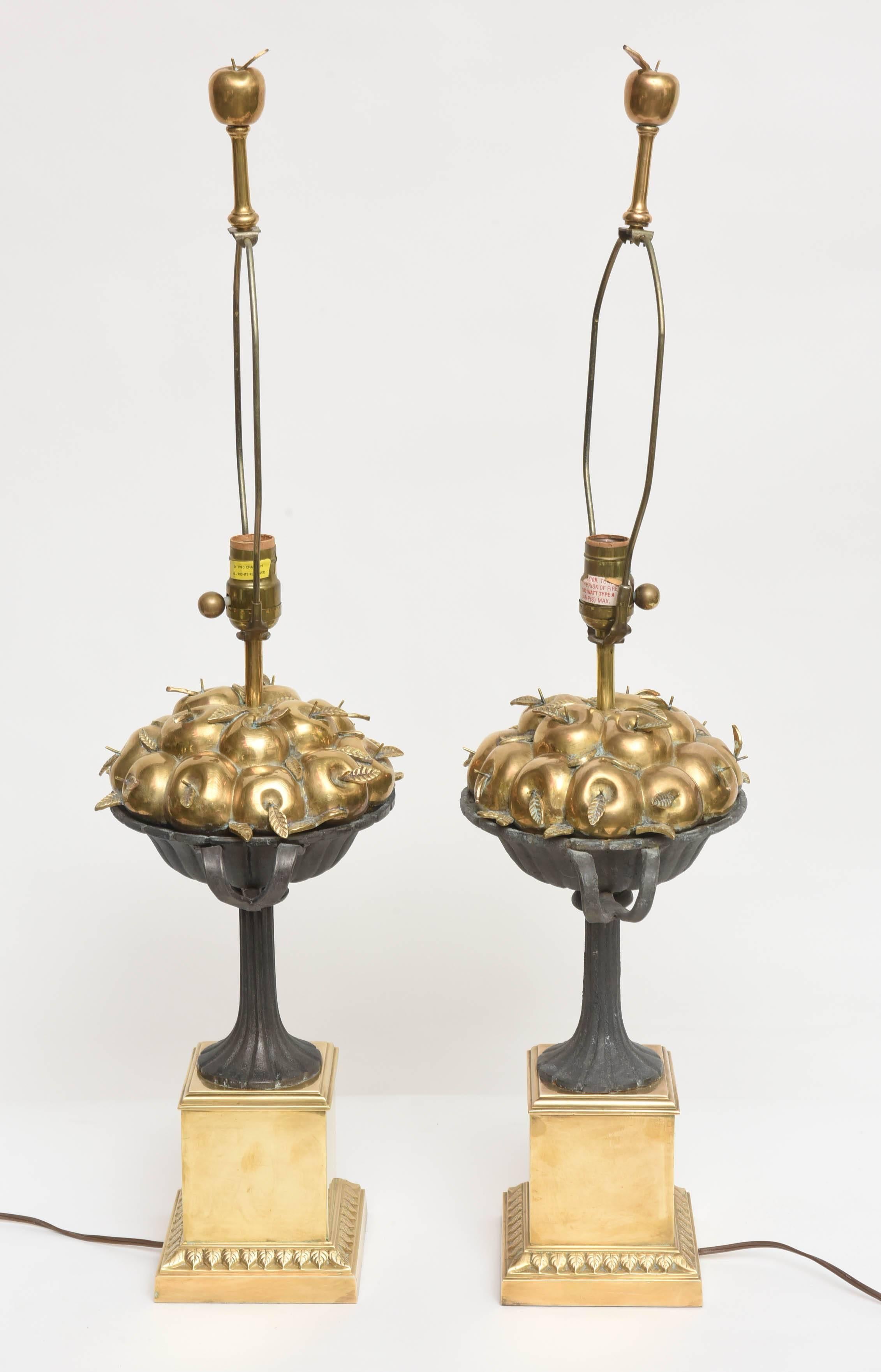 Late 20th Century Pair of Brass and Iron Apple Basket Lamps by Chapman For Sale