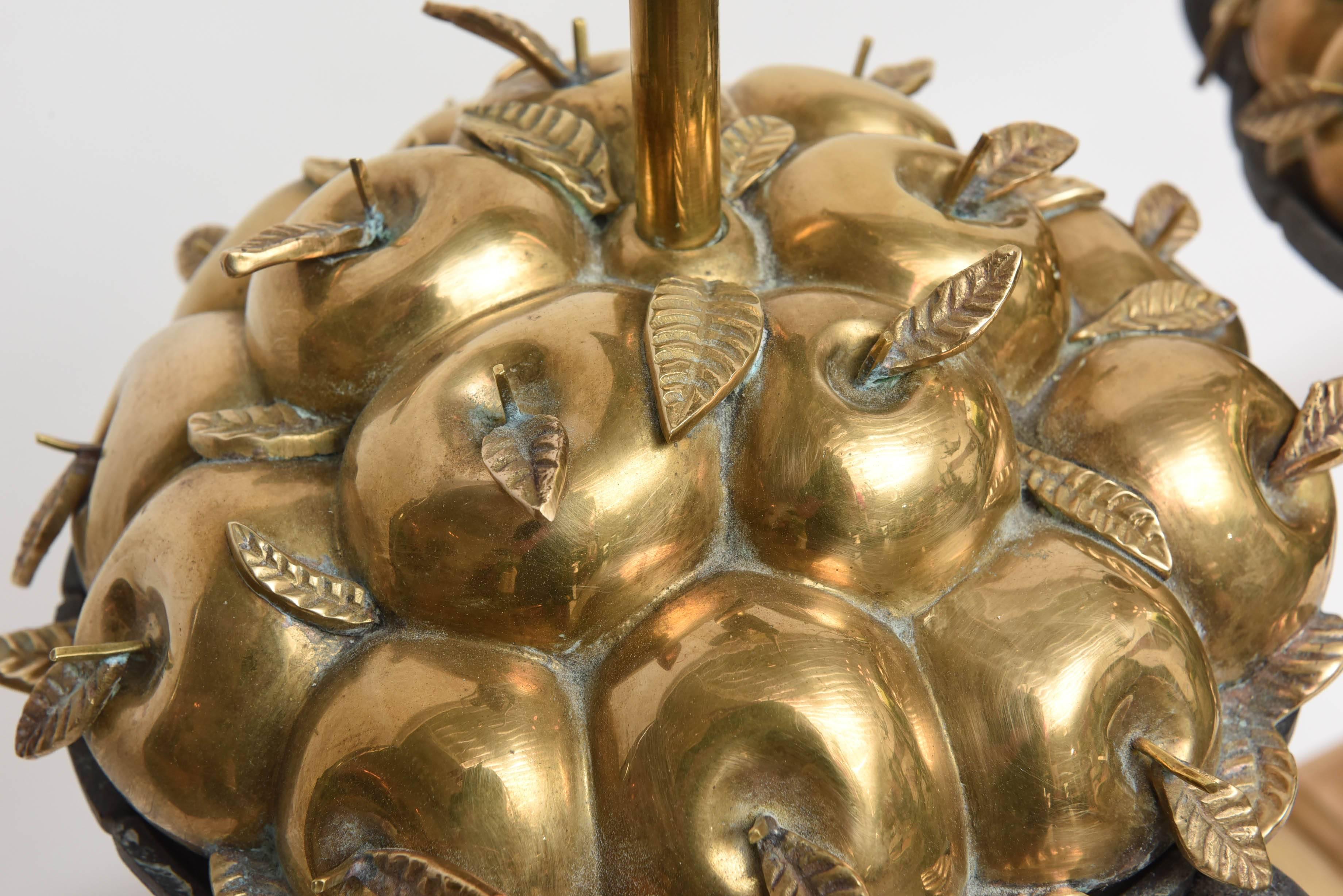 Pair of Brass and Iron Apple Basket Lamps by Chapman For Sale 1