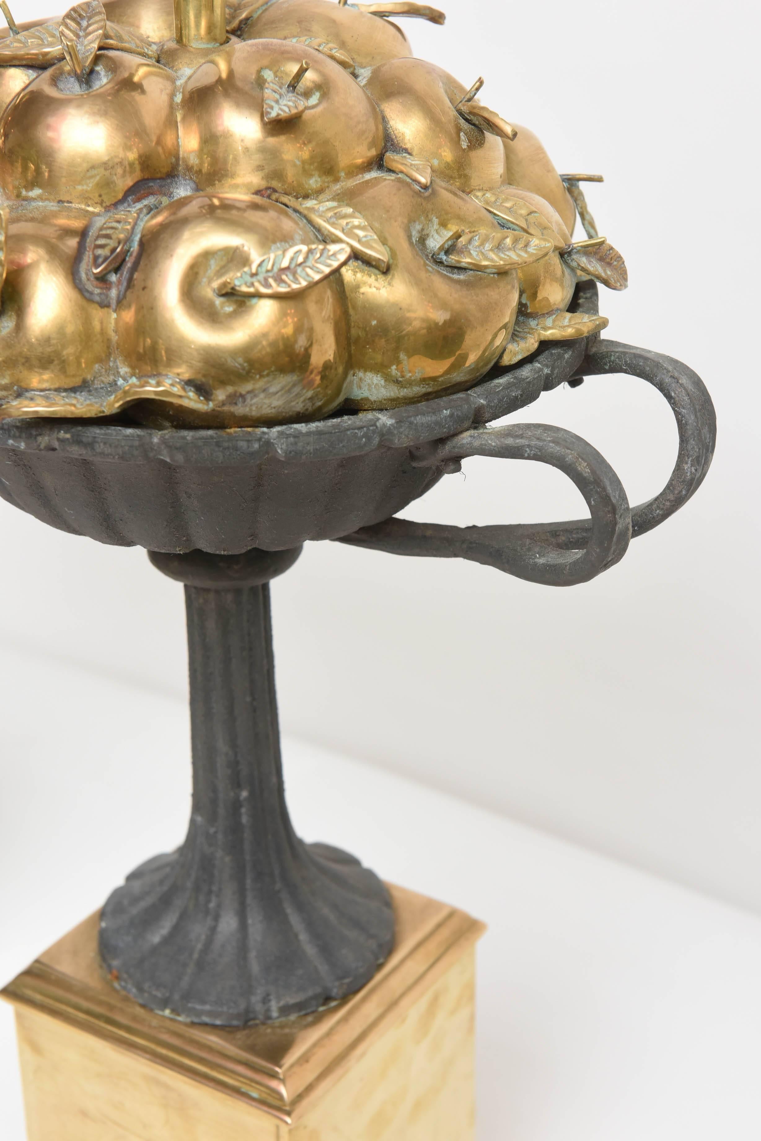 Pair of Brass and Iron Apple Basket Lamps by Chapman For Sale 4