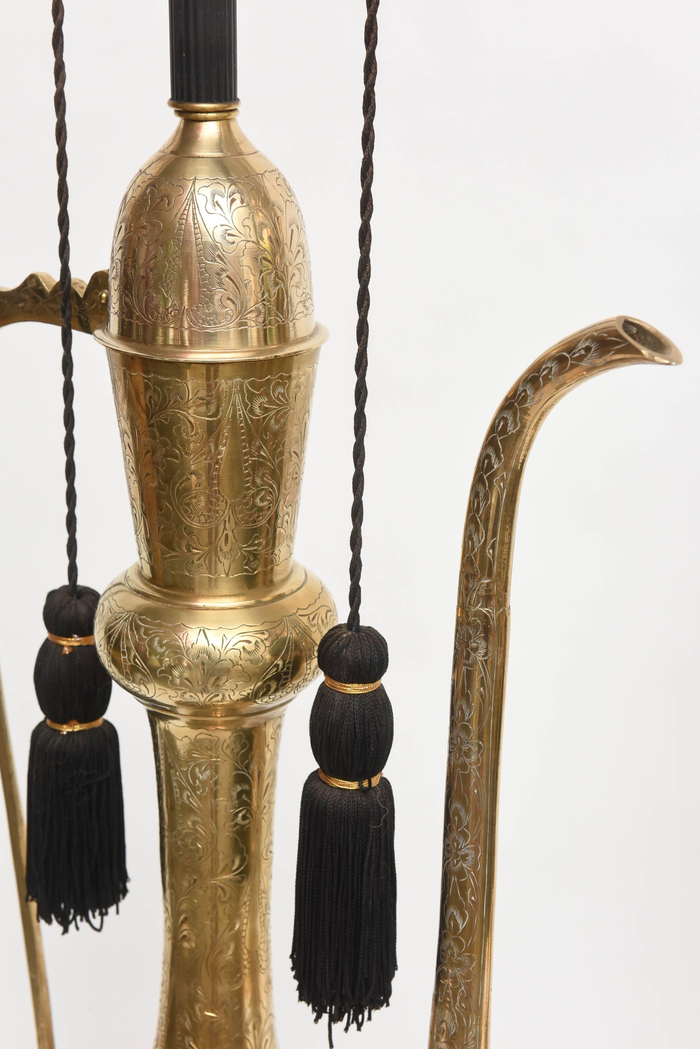 Indian Pair of Amazing Large Brass 'Aladdin' Tea Pitcher Lamps For Sale
