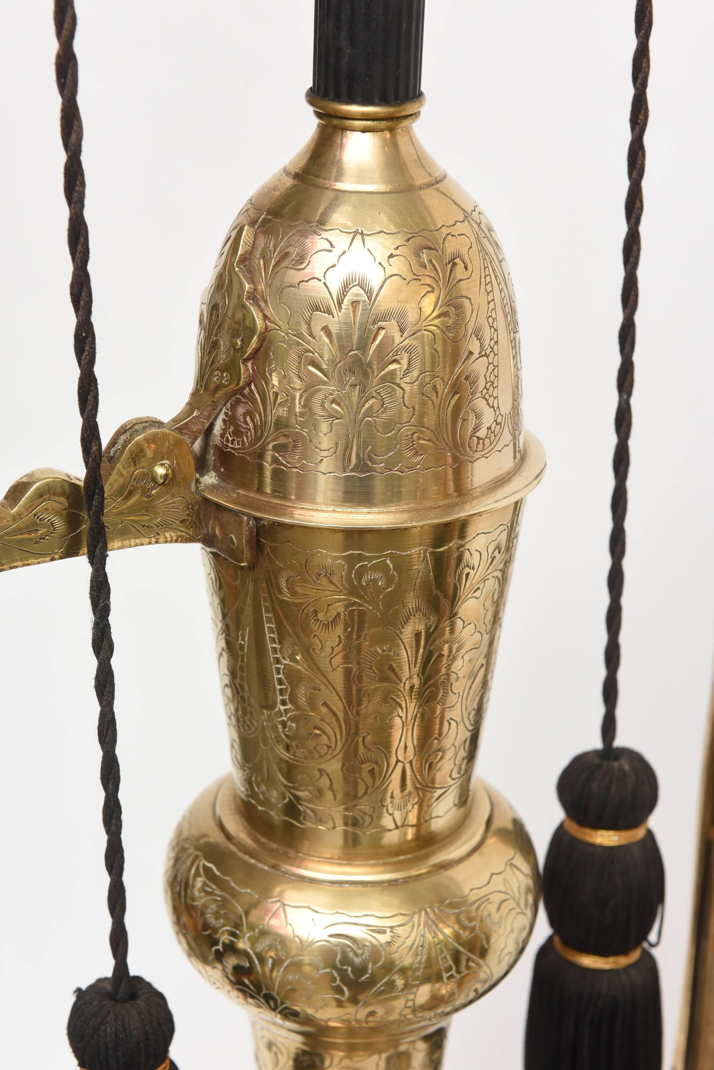 Mid-20th Century Pair of Amazing Large Brass 'Aladdin' Tea Pitcher Lamps For Sale