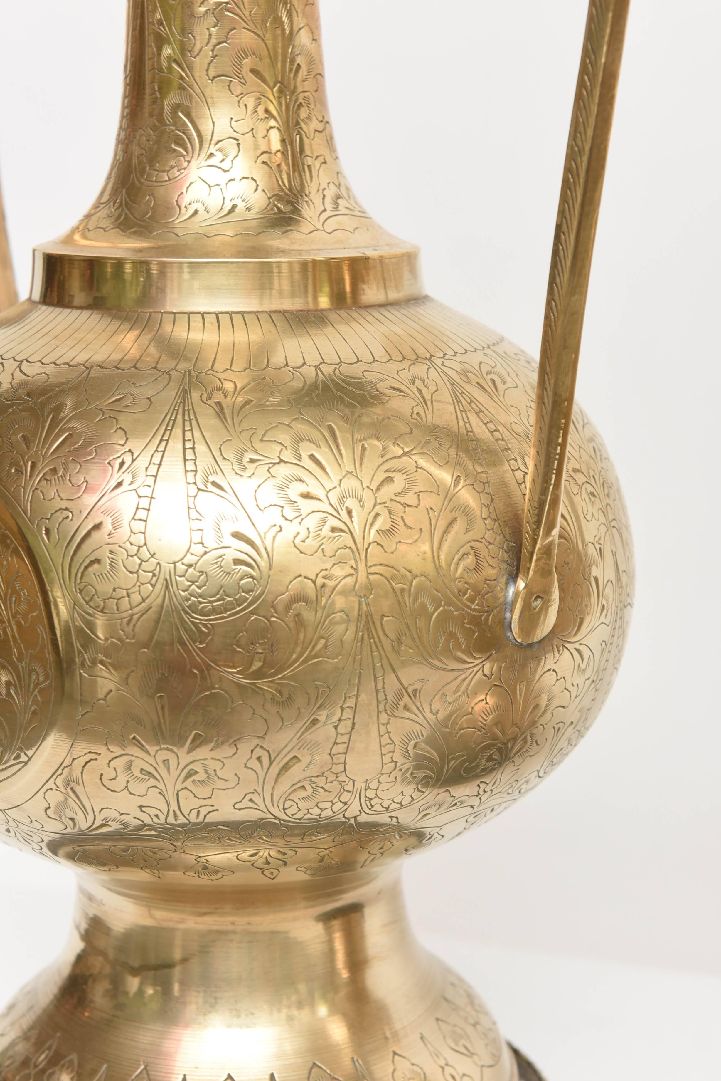 Pair of Amazing Large Brass 'Aladdin' Tea Pitcher Lamps For Sale 3
