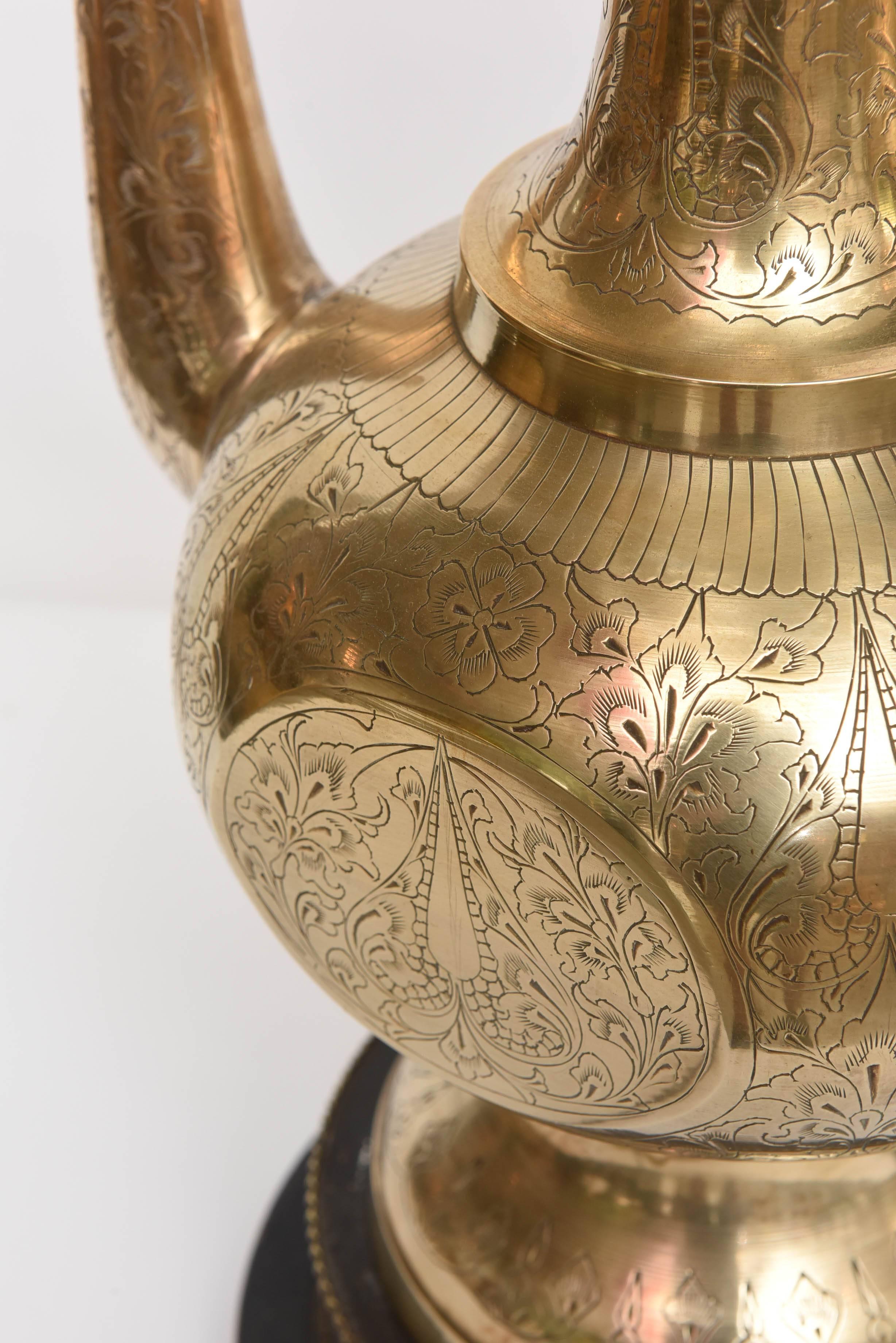 Pair of Amazing Large Brass 'Aladdin' Tea Pitcher Lamps For Sale 4