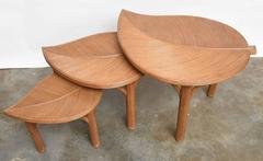 Set of Three Rattan Nesting "Leaf" Tables