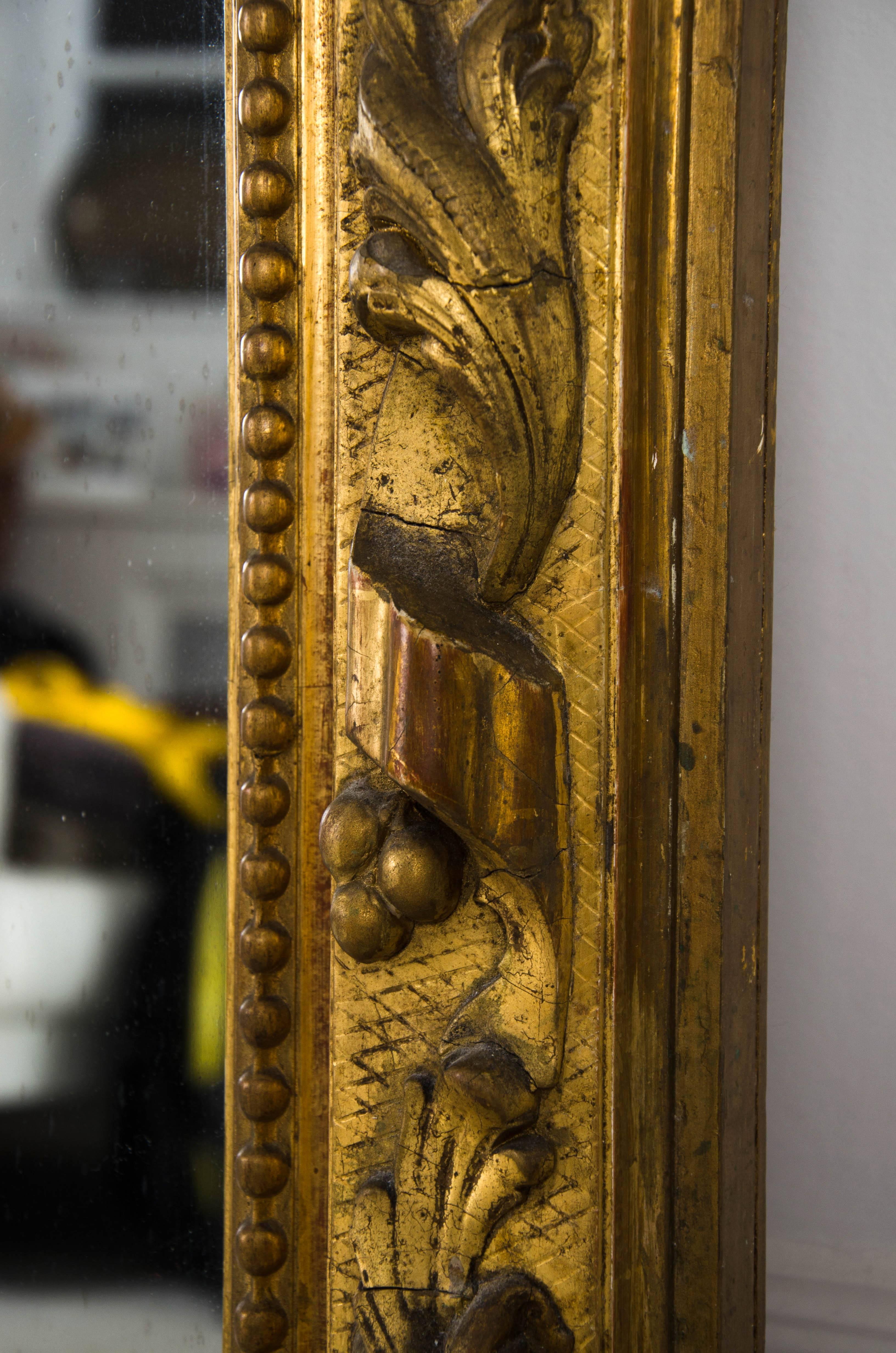 Late 19th Century Large Victorian Overmantel Gilded Mirror with Ornate Decoration For Sale