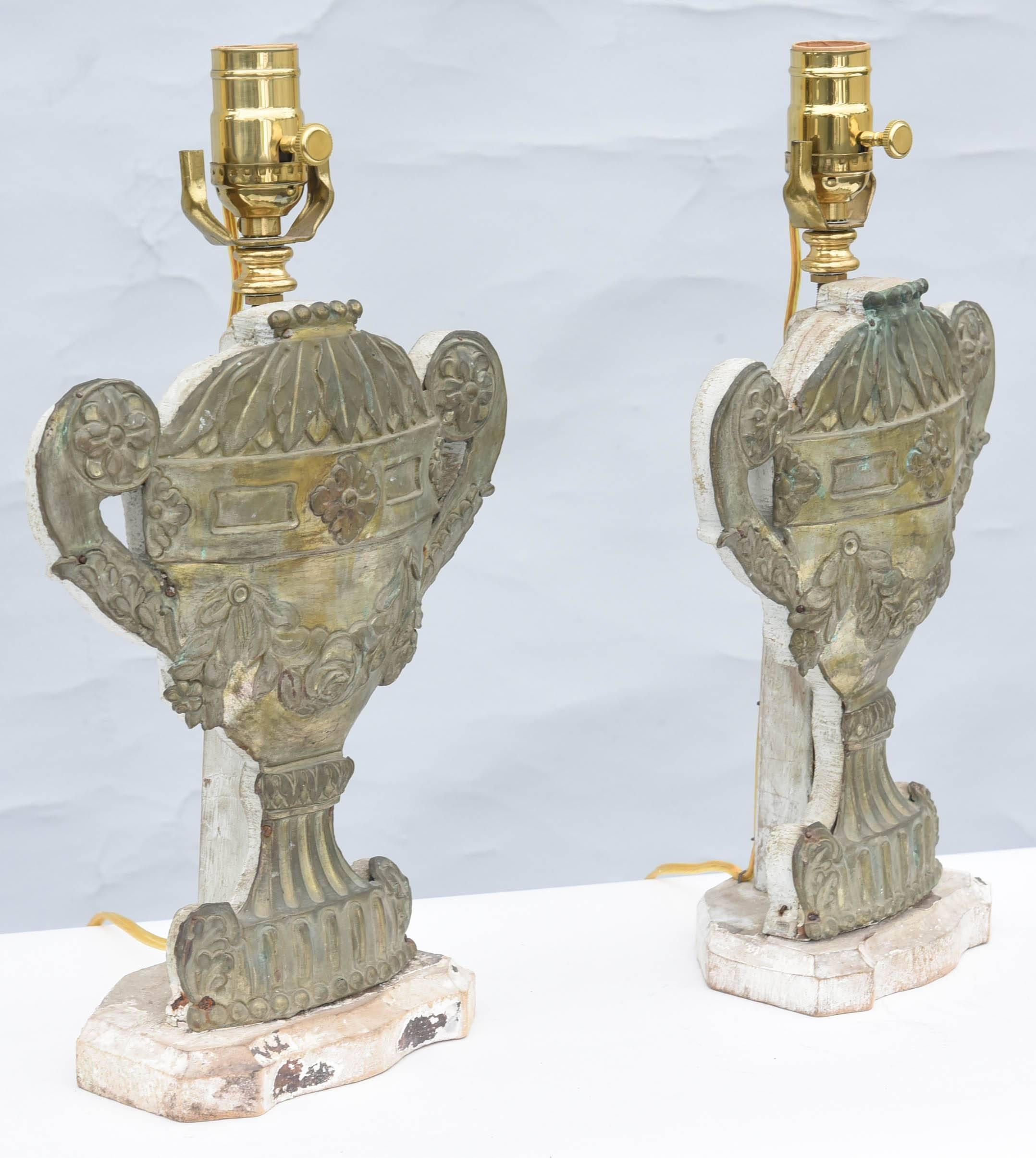Pair of 19th Century Bronze Repoussé Urn-Form Lamps For Sale 4