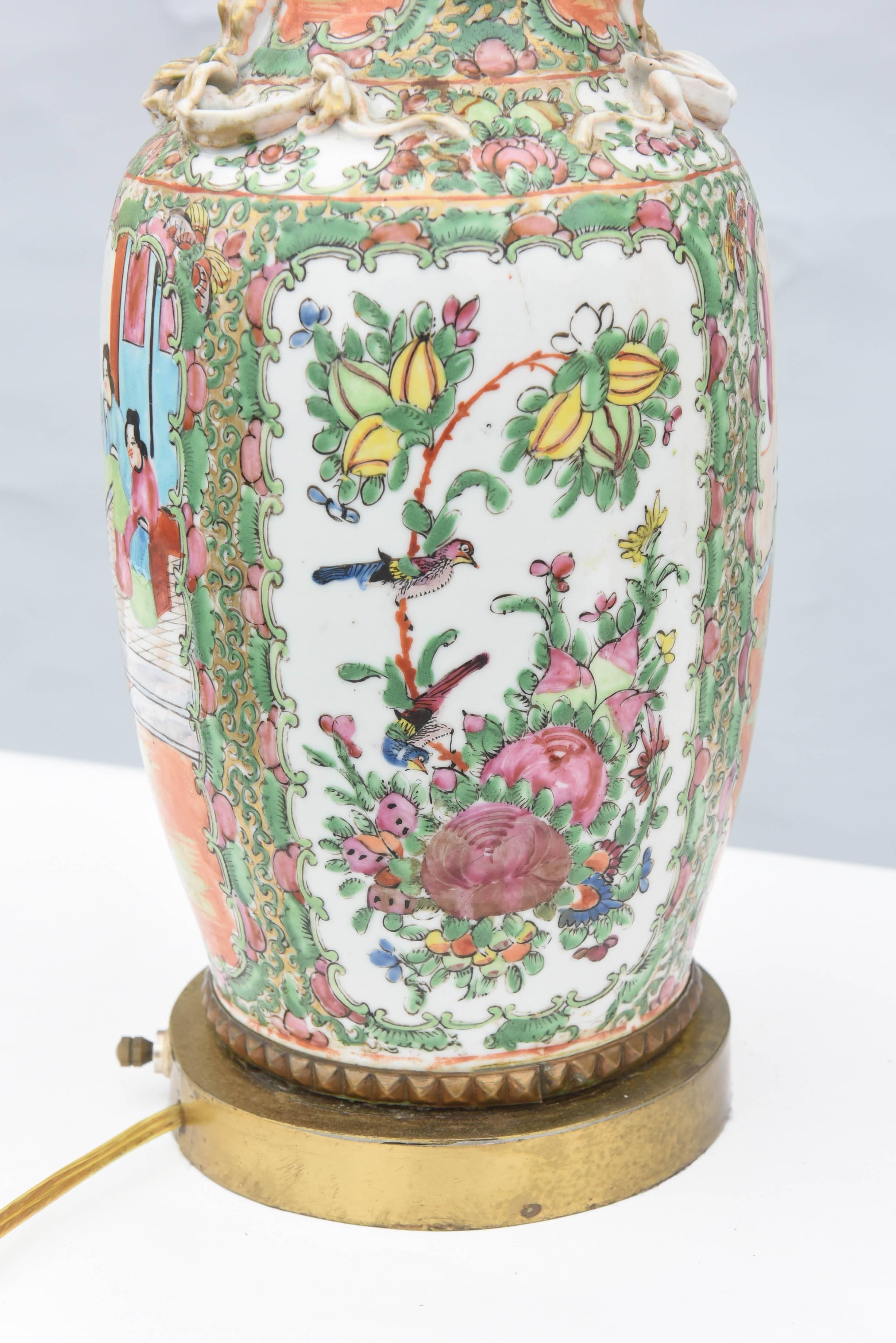 Pair of 19th Century Chinese Export Rose Mandarin Vase Lamps 5